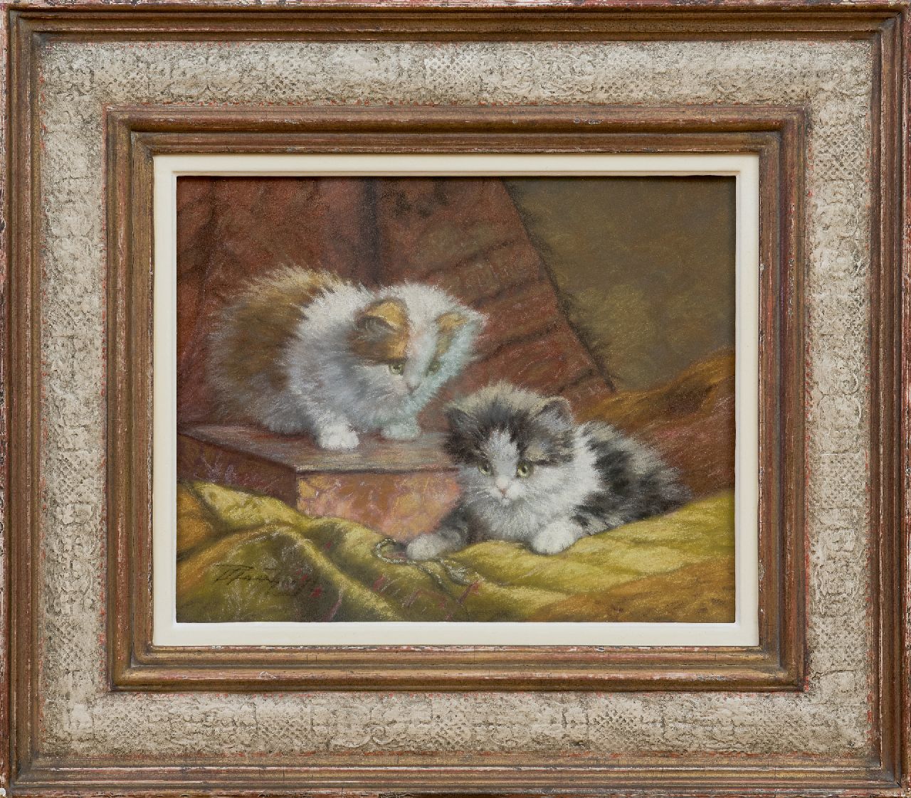 Raaphorst C.  | Cornelis Raaphorst | Aquarellen en tekeningen te koop aangeboden | Twee spelende jonge katjes, pastel op papier 25,2 x 31,0 cm, gesigneerd linksonder
