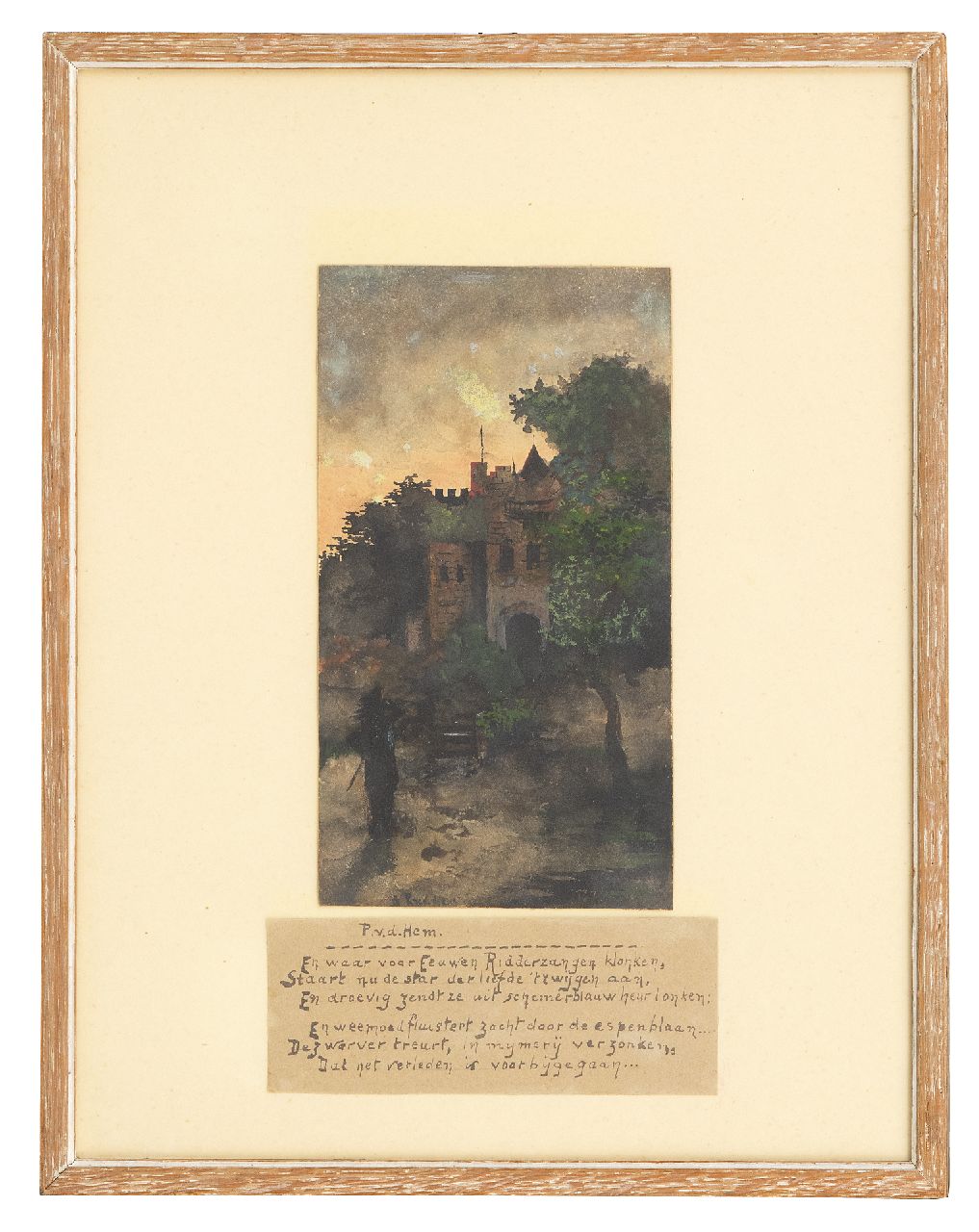 Hem P. van der | Pieter 'Piet' van der Hem | Aquarellen en tekeningen te koop aangeboden | Mijmering, aquarel op papier 18,8 x 10,4 cm, gesigneerd linksonder en te dateren ca. 1902