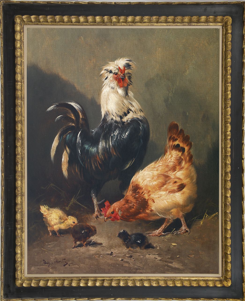 Schouten H.  | Henry Schouten, Sierhoenders met kuikens in een landschap  (pendant), olieverf op doek 99,9 x 79,8 cm, gesigneerd linksonder