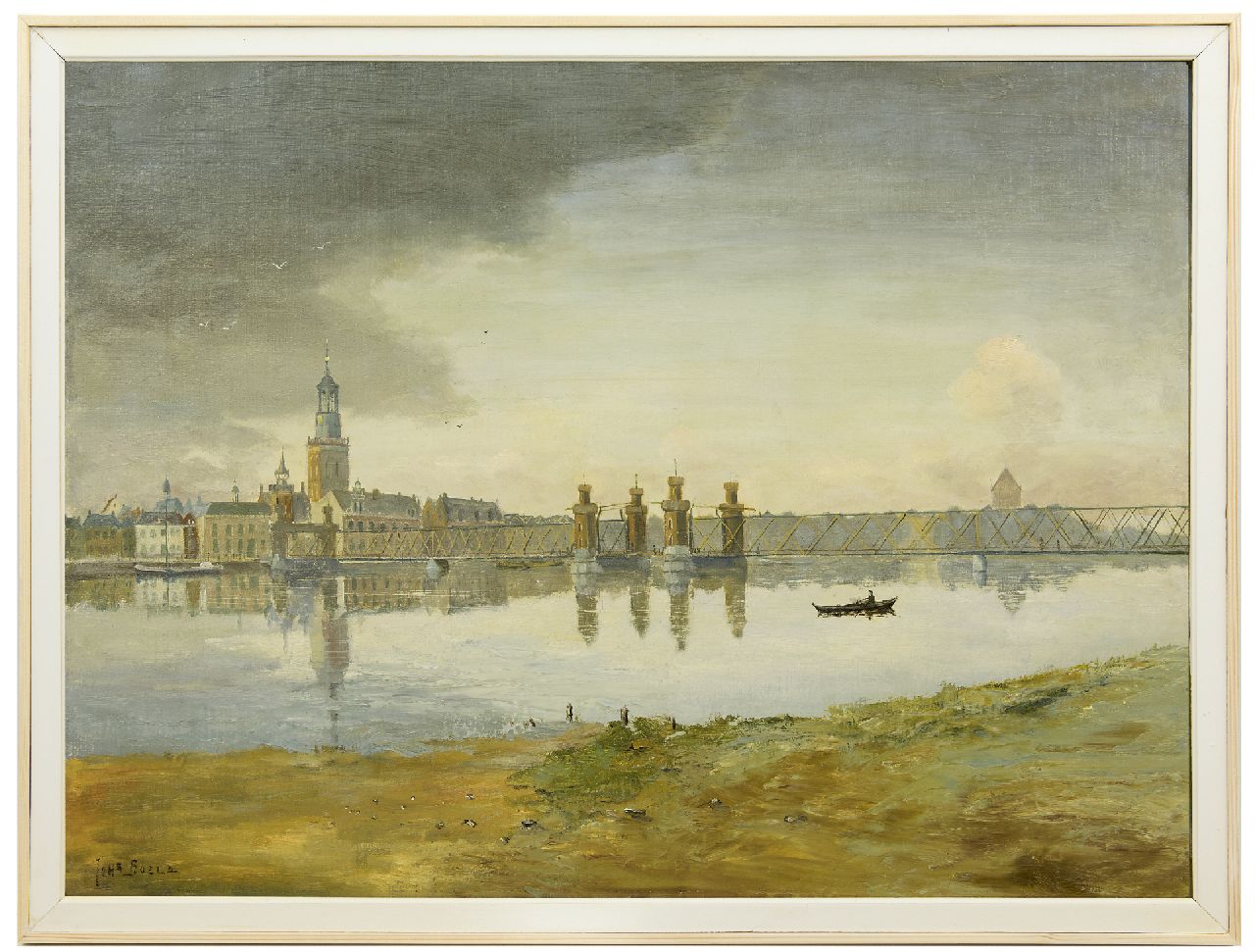 Boele J.  | Johannes Boele, Het stadsfront van Kampen met de Oude IJsselbrug, olieverf op doek 60,3 x 80,2 cm, gesigneerd linksonder