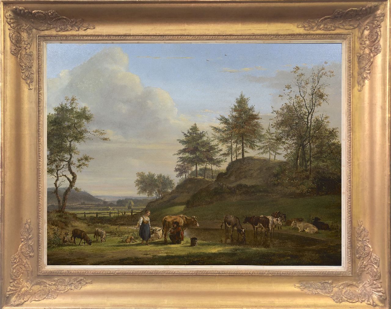 Os P.G. van | Pieter Gerardus van Os, Arcadisch landschap met herderspaar en vee, olieverf op paneel 63,1 x 83,2 cm, gesigneerd linksonder en gedateerd 1815