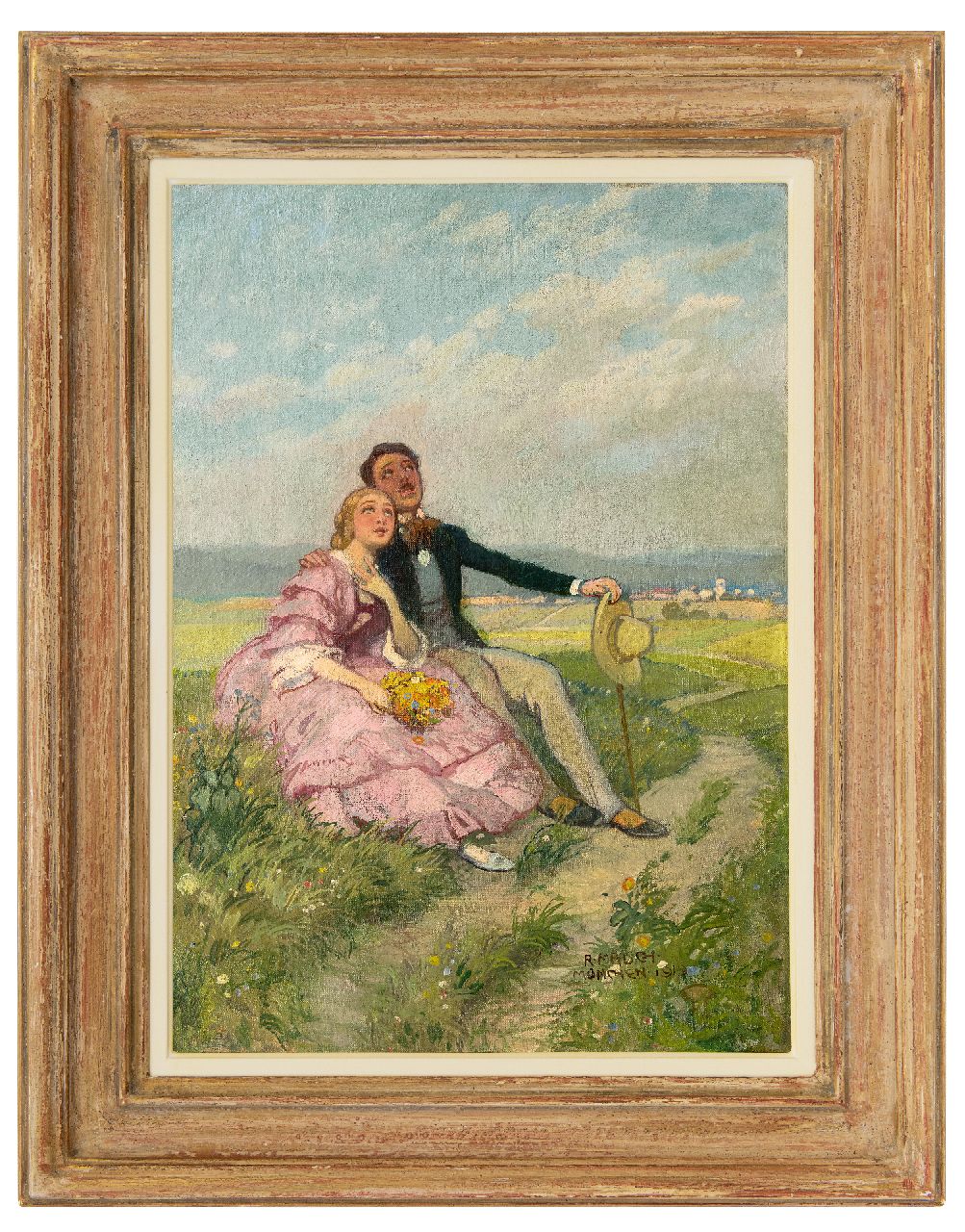 Mauch R.  | Richard Mauch | Schilderijen te koop aangeboden | Romantische zondagmiddag, olieverf op doek 50,8 x 36,5 cm, gesigneerd rechtsonder en gedateerd 'München 1919'