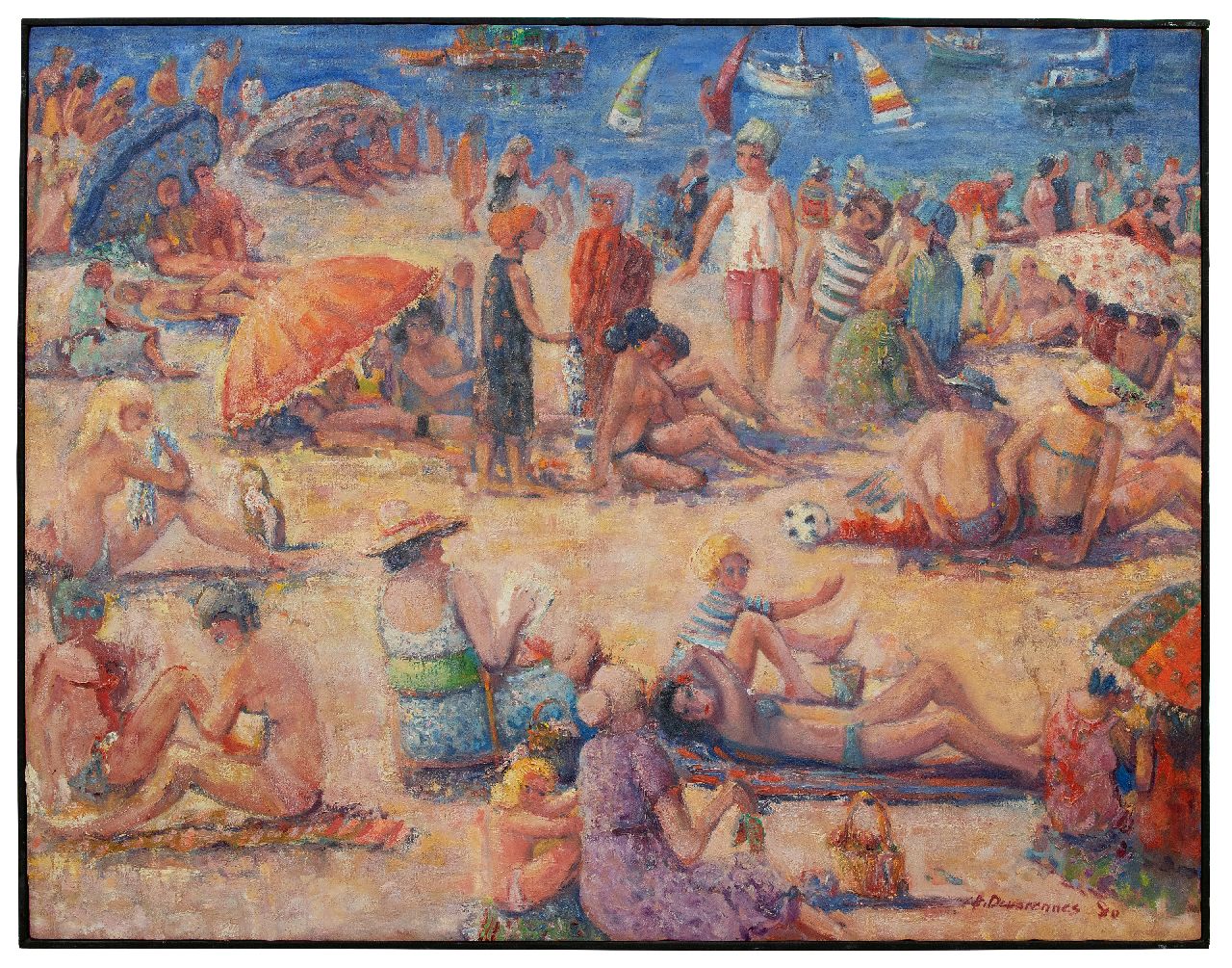 Devarennes C.  | Charly Devarennes, Op het strand, Collioure, olieverf op doek 105,0 x 134,1 cm, gesigneerd rechtsonder en gedateerd '80