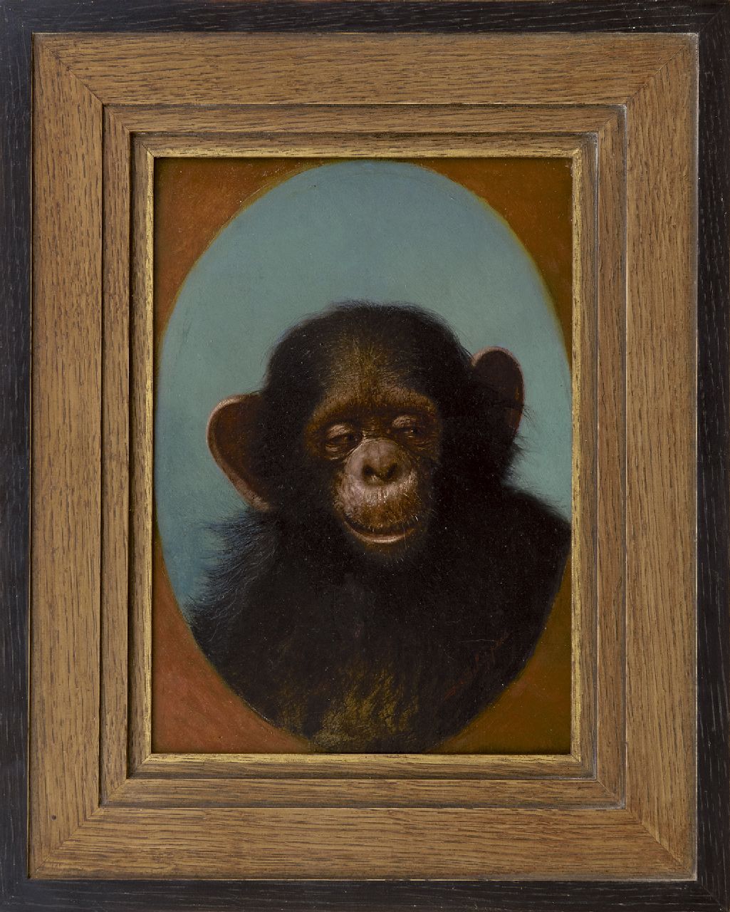 Schippers J.  | Joseph Schippers, Studie van een chimpansee, olieverf op paneel 27,1 x 19,4 cm, gesigneerd rechtsonder en verso gedateerd 'Anvers' 3/2 1929