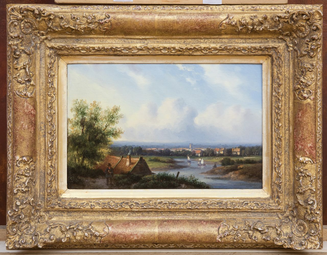 Ahrendts C.E.  | Carl Eduard Ahrendts, Zomers rivierlandschap, olieverf op paneel 14,3 x 21,5 cm, gesigneerd rechtsonder (vaag)