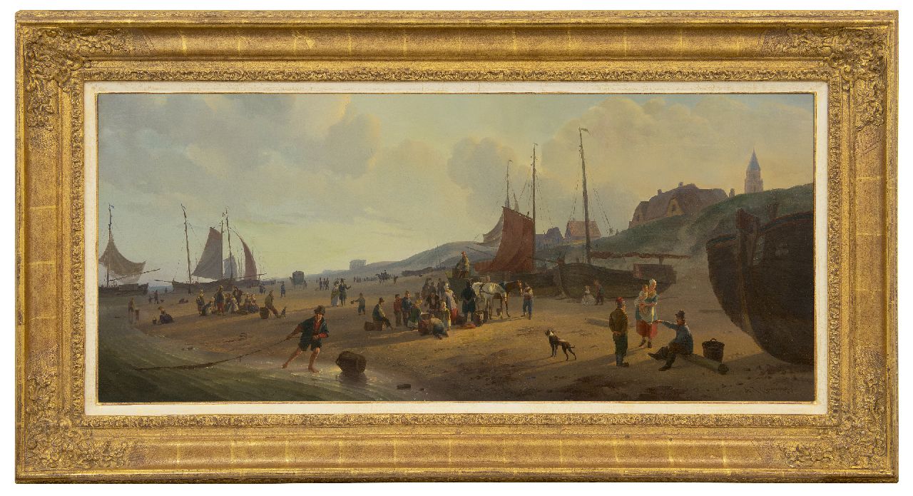 Couwenberg A.J.  | Abraham Johannes Couwenberg | Schilderijen te koop aangeboden | Panoramisch strandgezicht bij Scheveningen, olieverf op doek 42,8 x 99,8 cm, gesigneerd rechtsonder