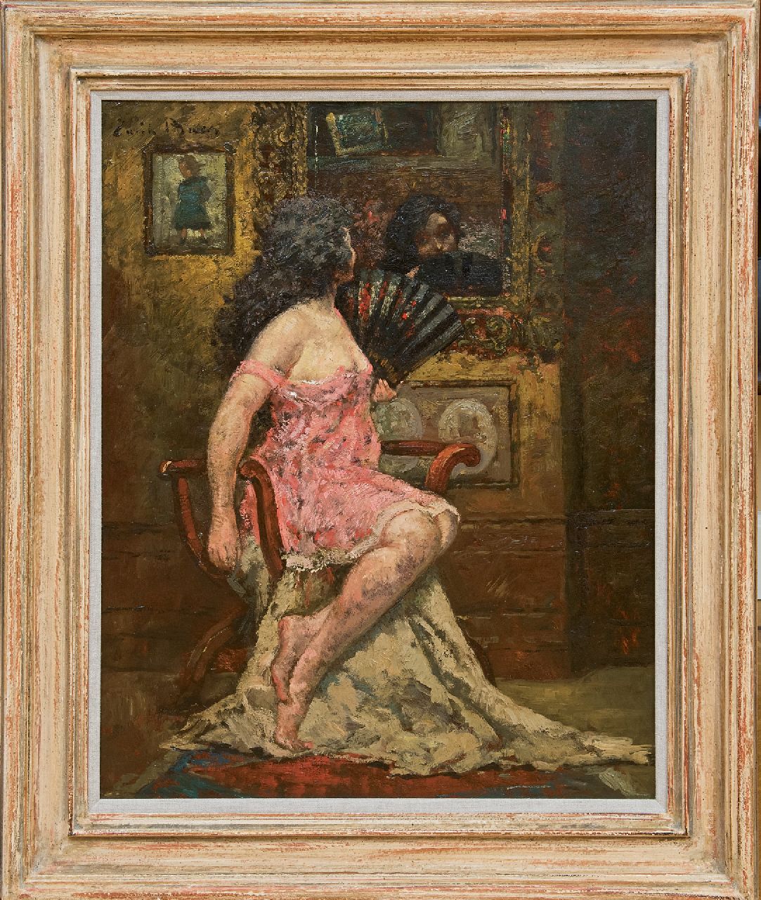 Baes E.  | Emile Baes | Schilderijen te koop aangeboden | De Spaanse waaier, olieverf op doek 70,7 x 56,1 cm, gesigneerd linksboven