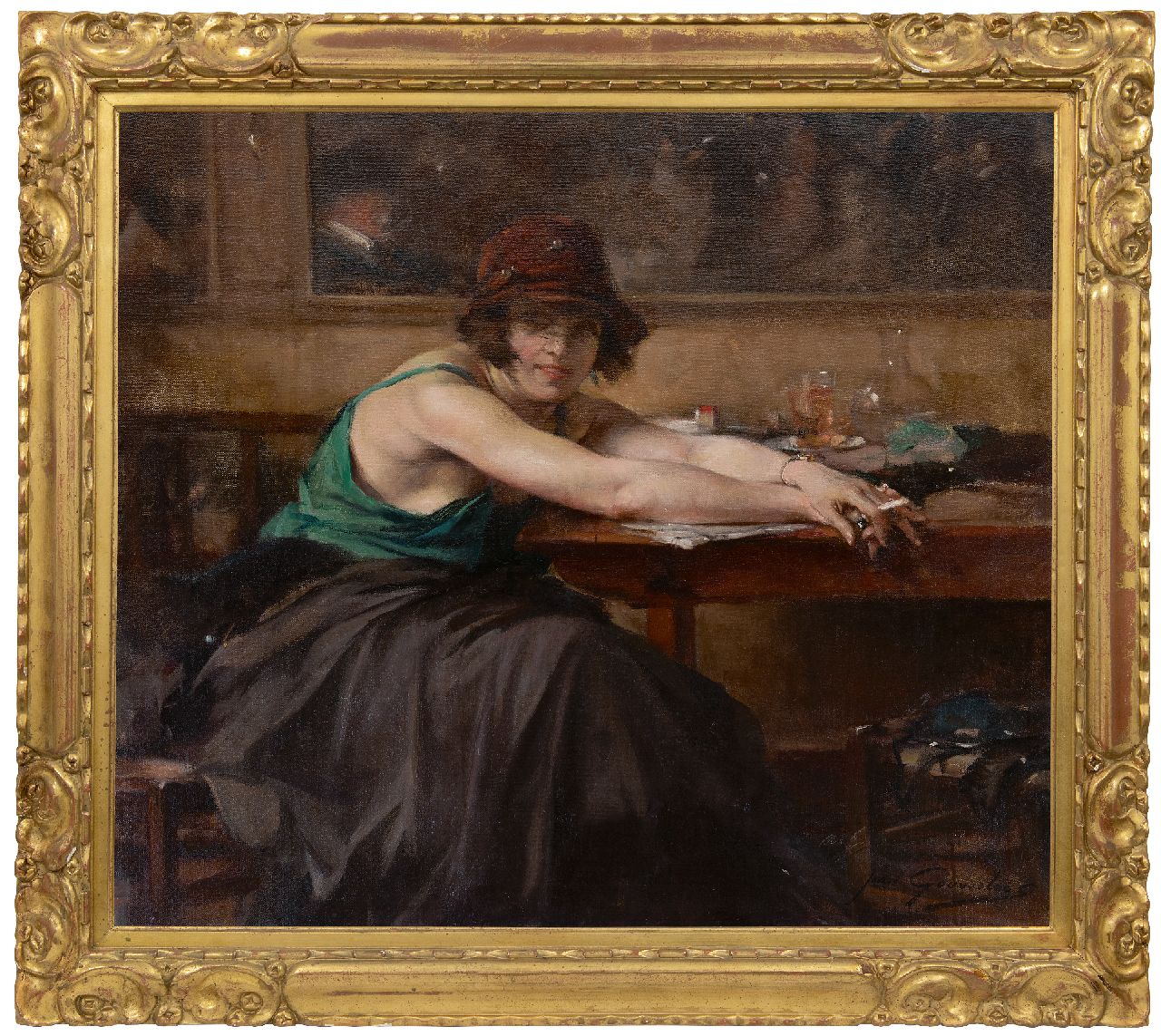 Gouweloos J.L.H.  | 'Jean' Léon Henri Gouweloos, Vrouw aan cafétafel, olieverf op doek 70,5 x 80,4 cm, gesigneerd rechtsonder