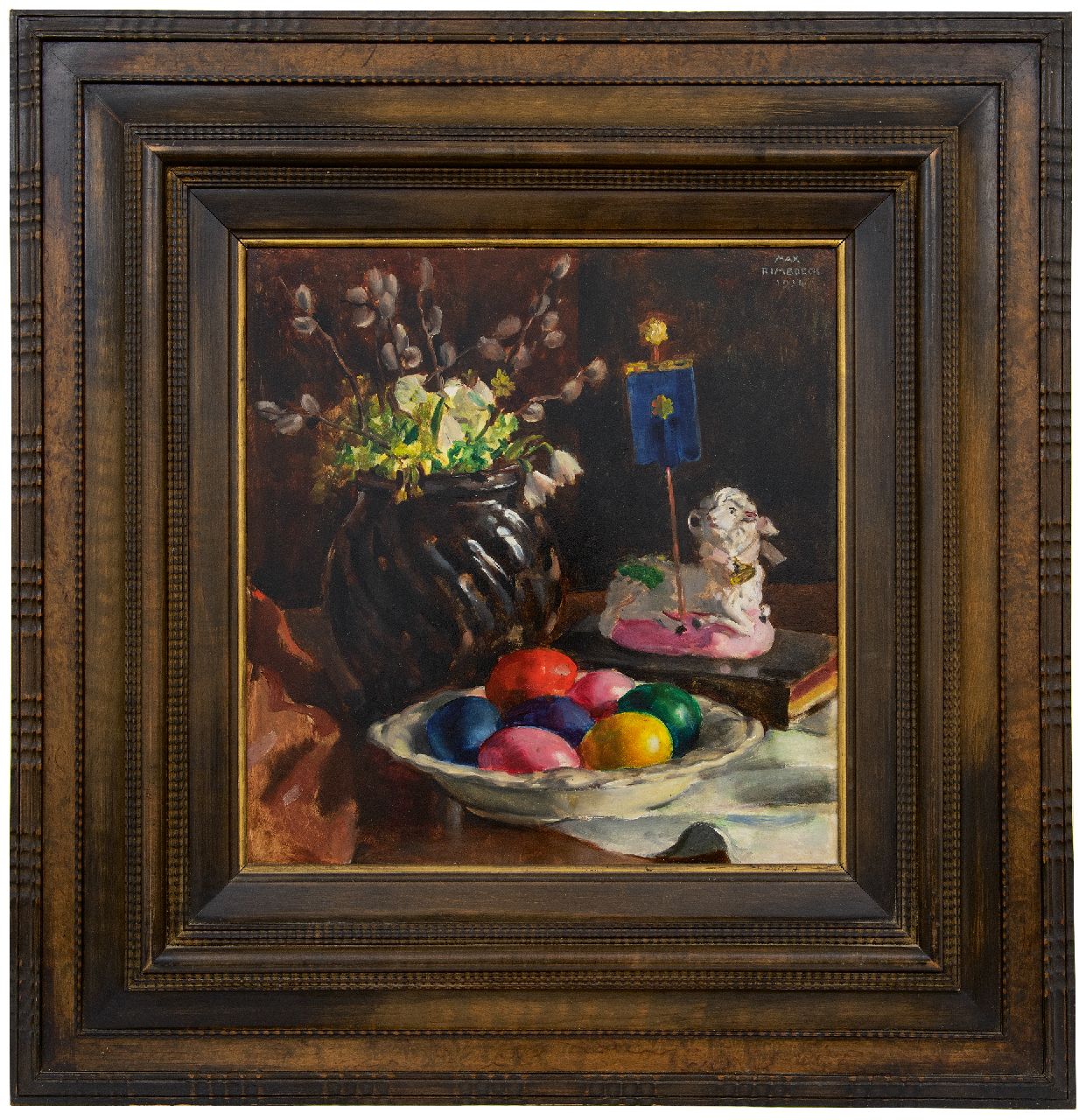 Rimböck M.  | Max Rimböck | Schilderijen te koop aangeboden | Paasstilleven, olieverf op paneel 38,3 x 37,0 cm, gesigneerd rechtsboven en gedateerd 1934