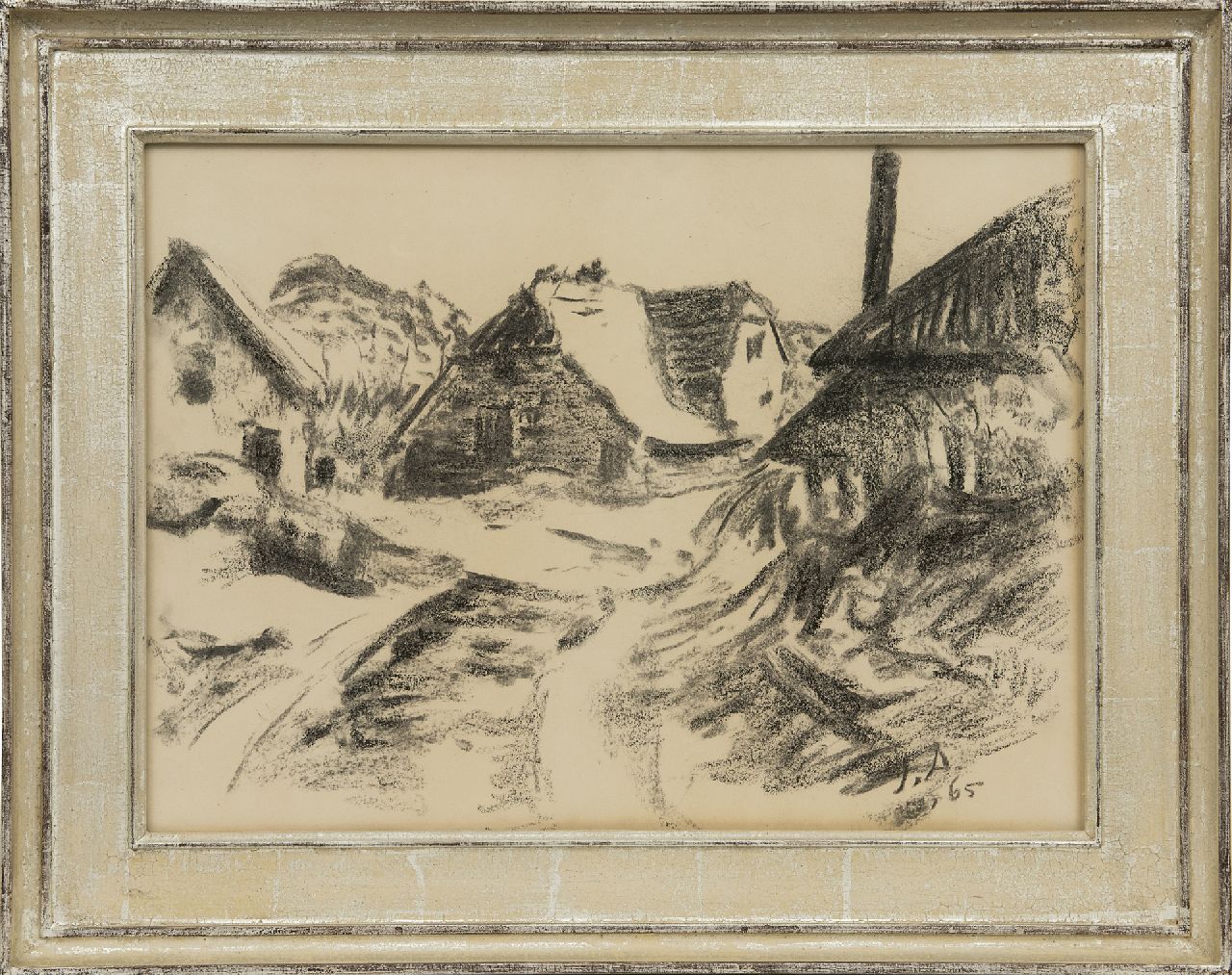 Altink J.  | Jan Altink, Boerderijen, houtskool op papier 36,7 x 48,8 cm, gesigneerd rechtsonder met initialen en gedateerd '65