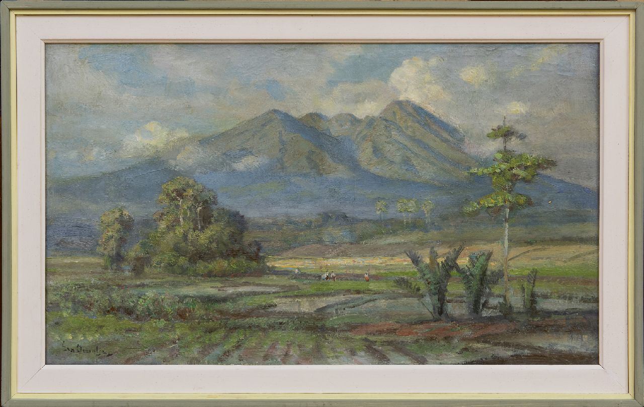 Dezentjé E.  | Ernest Dezentjé, Gezicht op de Goenoeng Salak, Java, olieverf op doek 29,3 x 49,5 cm, gesigneerd linksonder en gedateerd op spieraam 4/6/'51