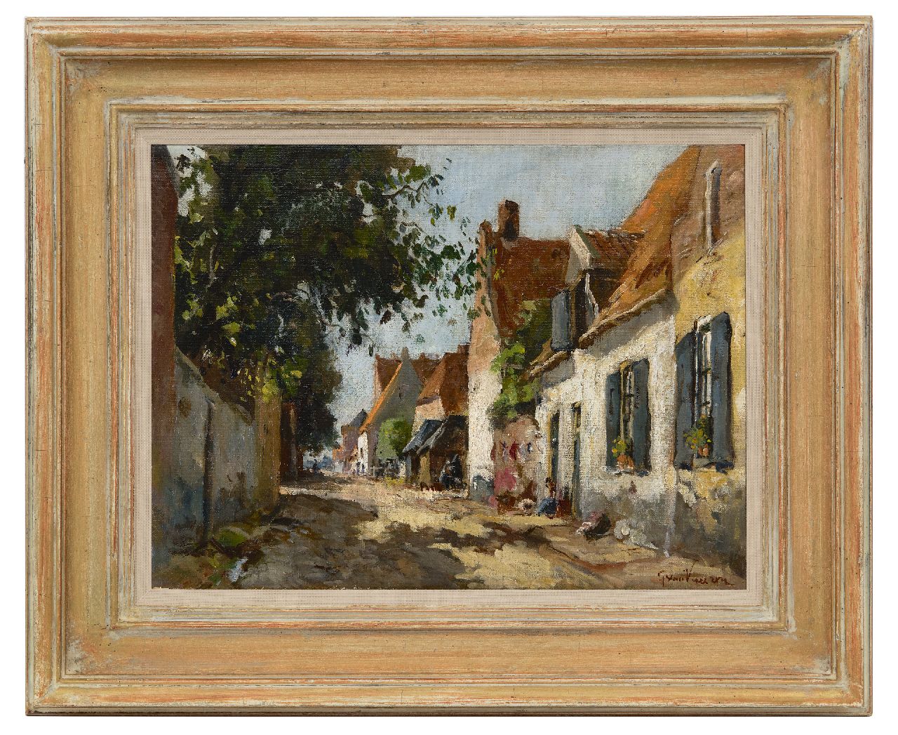 Vuuren J. van | Jan van Vuuren | Schilderijen te koop aangeboden | Zonnig straatje in Elburg, olieverf op doek 30,0 x 39,8 cm, gesigneerd rechtsonder