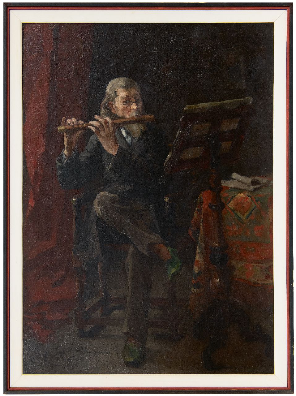 Frankfort E.  | Eduard Frankfort | Schilderijen te koop aangeboden | De fluitspeler, olieverf op doek 72,0 x 51,8 cm, gesigneerd linksonder en gedateerd '90