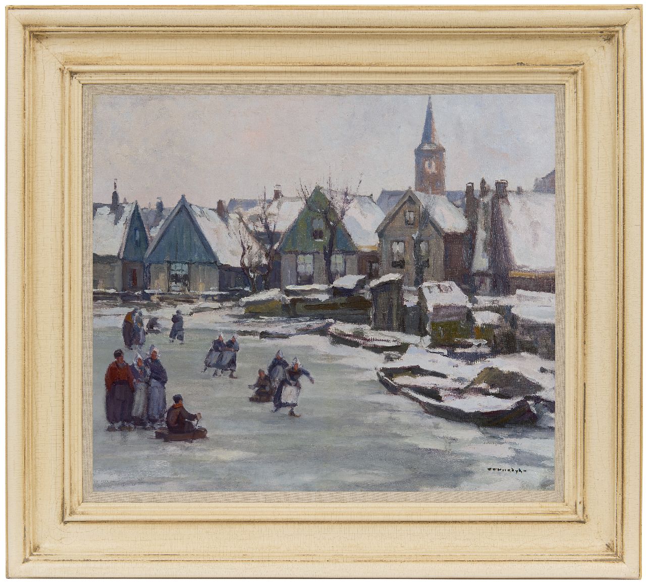 Noordijk W.F.  | 'Willem' Frederik Noordijk | Schilderijen te koop aangeboden | IJspret in Volendam, olieverf op doek 46,3 x 54,4 cm, gesigneerd rechtsonder