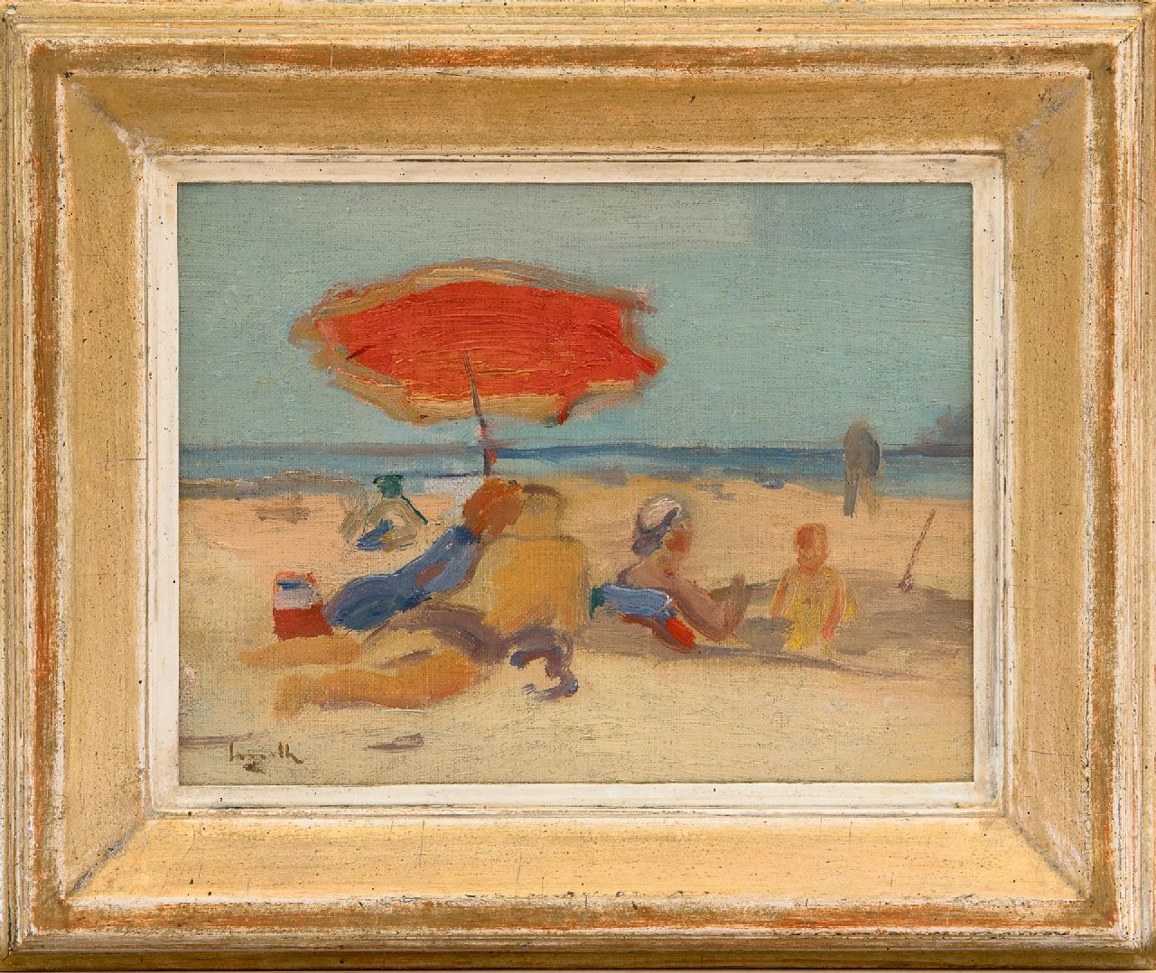 Smith A.  | Arnold Smith, Strandgezicht, olieverf op doek op board 19,5 x 25,5 cm, gesigneerd linksonder