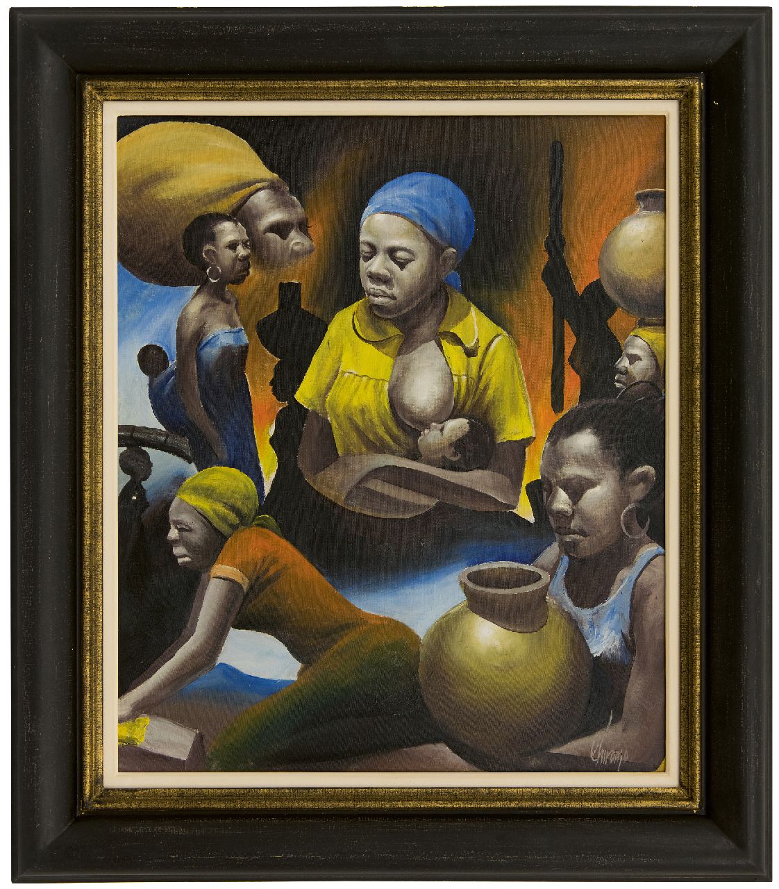Chiromo K.  | Kay Chiromo | Schilderijen te koop aangeboden | Afrikaanse vrouwen, olieverf op doek 54,6 x 45,5 cm, gesigneerd rechtsonder en verso gedateerd '79