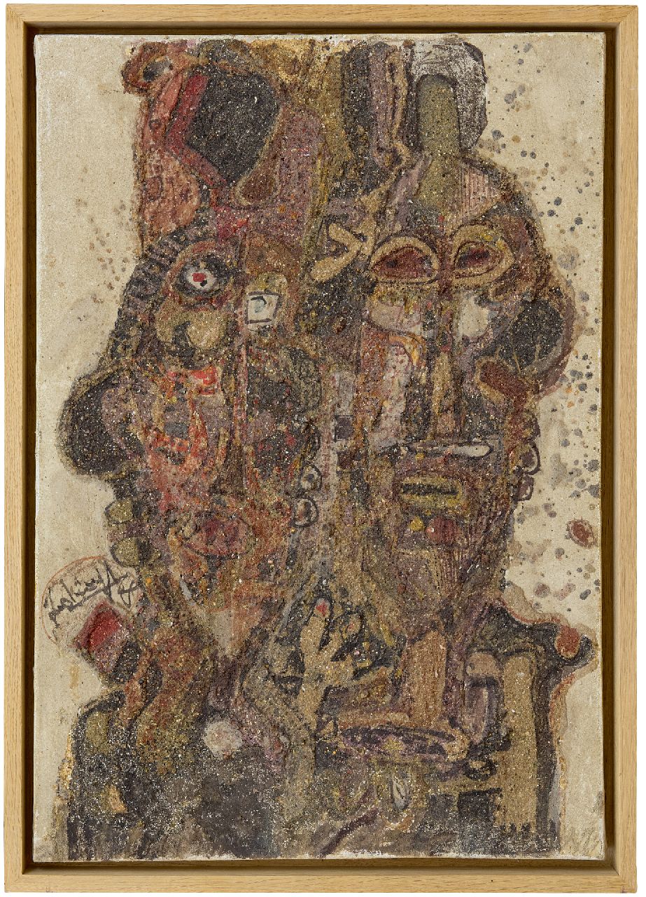 Adingra G.E.  | Georges-Ebrin Adingra | Schilderijen te koop aangeboden | L'intuition Imaginative des Magiciens, olieverf en zand op doek 72,9 x 50,3 cm, gesigneerd links van het midden