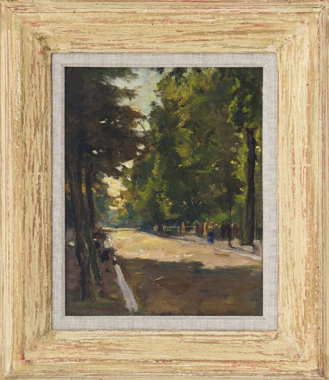 Noltee B.C.  | Bernardus Cornelis 'Cor' Noltee, Wandelaars in het park, olieverf op doek 25,3 x 20,3 cm