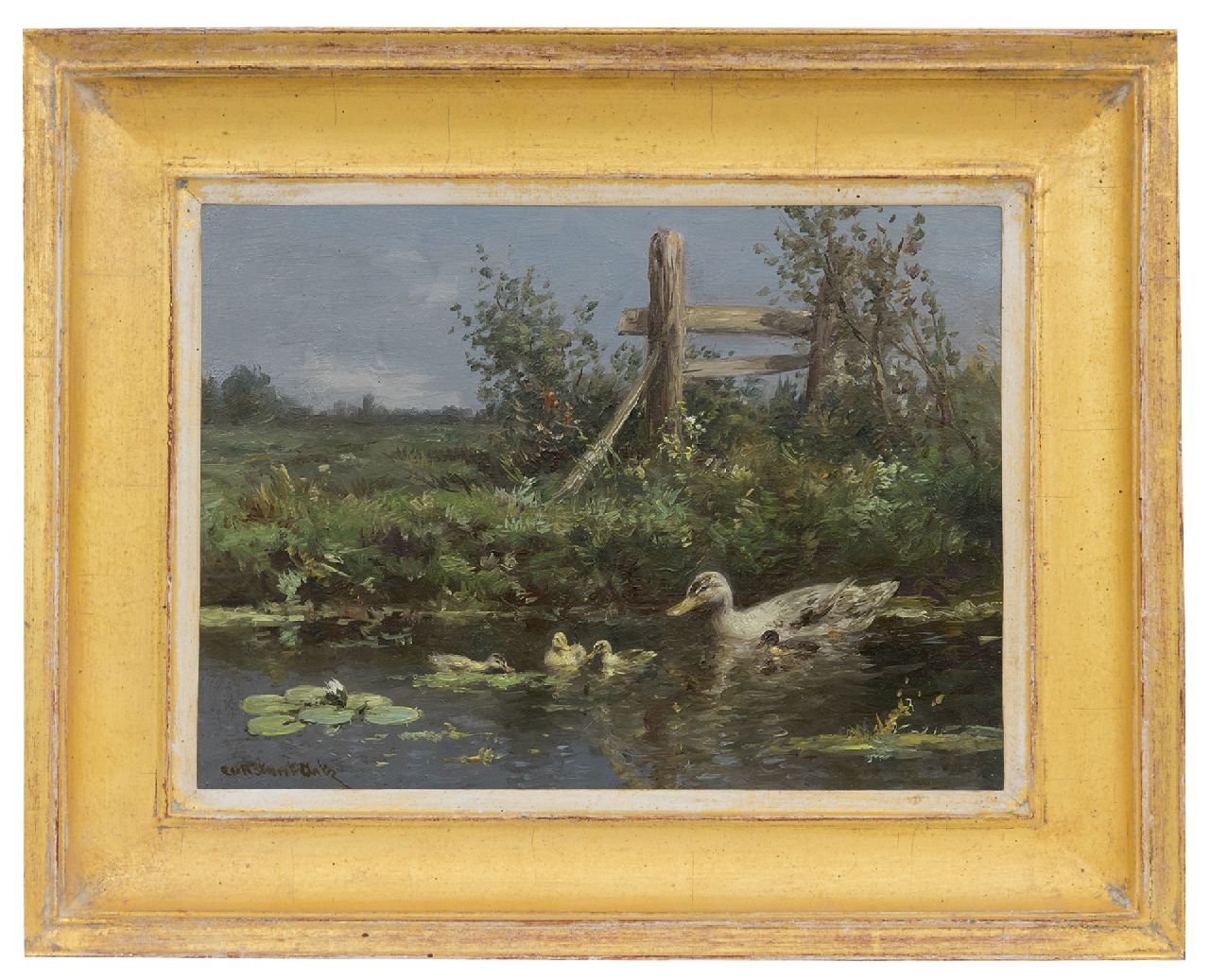 Artz C.D.L.  | 'Constant' David Ludovic Artz, Eendenfamilie langs de waterkant, olieverf op paneel 18,1 x 24,2 cm, gesigneerd linksonder