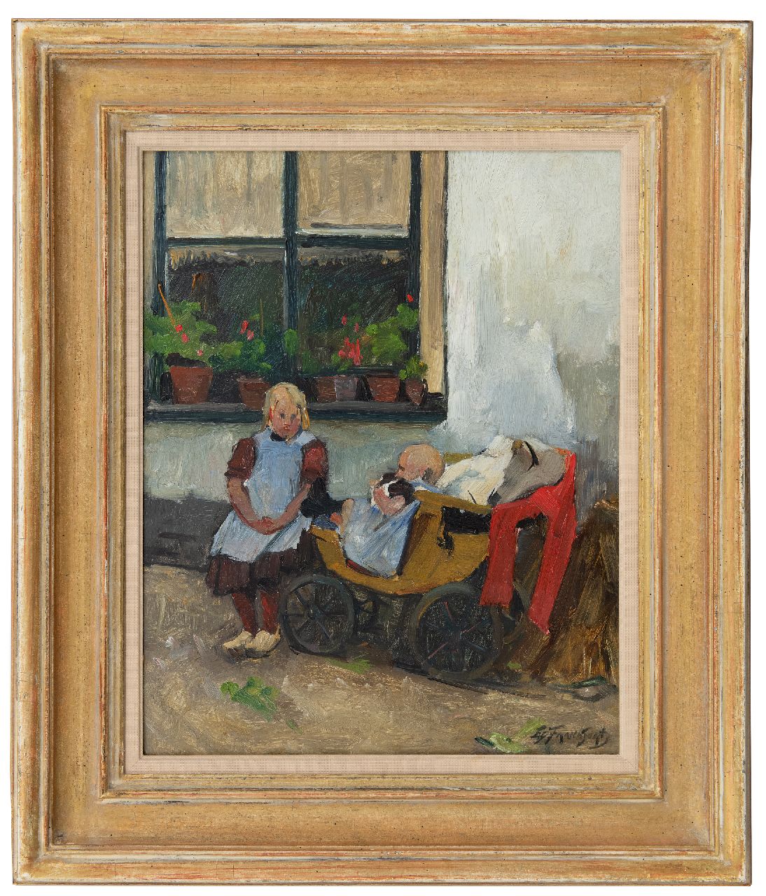 Frankfort E.  | Eduard Frankfort | Schilderijen te koop aangeboden | Op zusje passen, olieverf op board 40,2 x 31,5 cm, gesigneerd rechtsonder