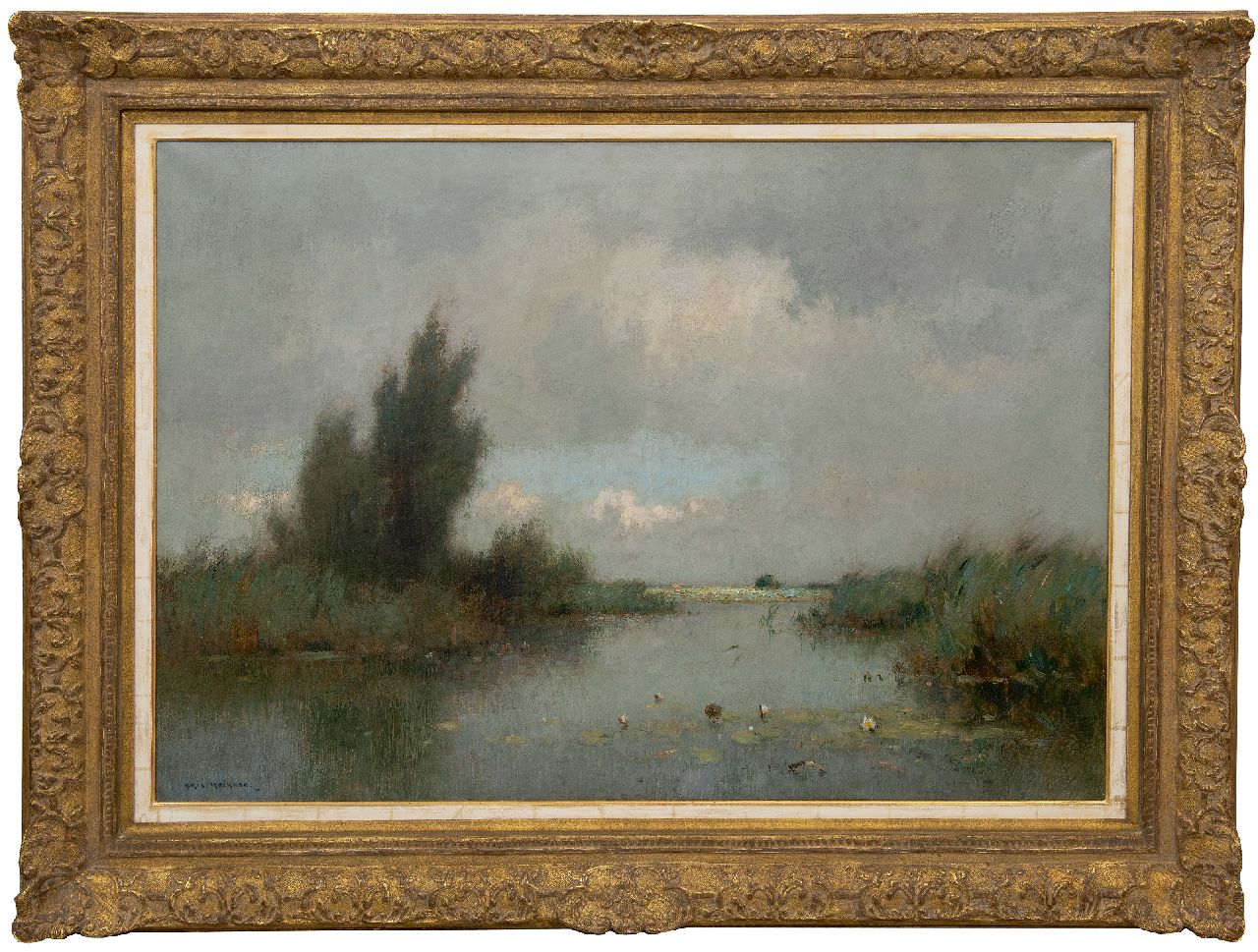 Knikker A.  | Aris Knikker | Schilderijen te koop aangeboden | Weids plassenlandschap met waterlelies, olieverf op doek 70,3 x 100,4 cm, gesigneerd linksonder