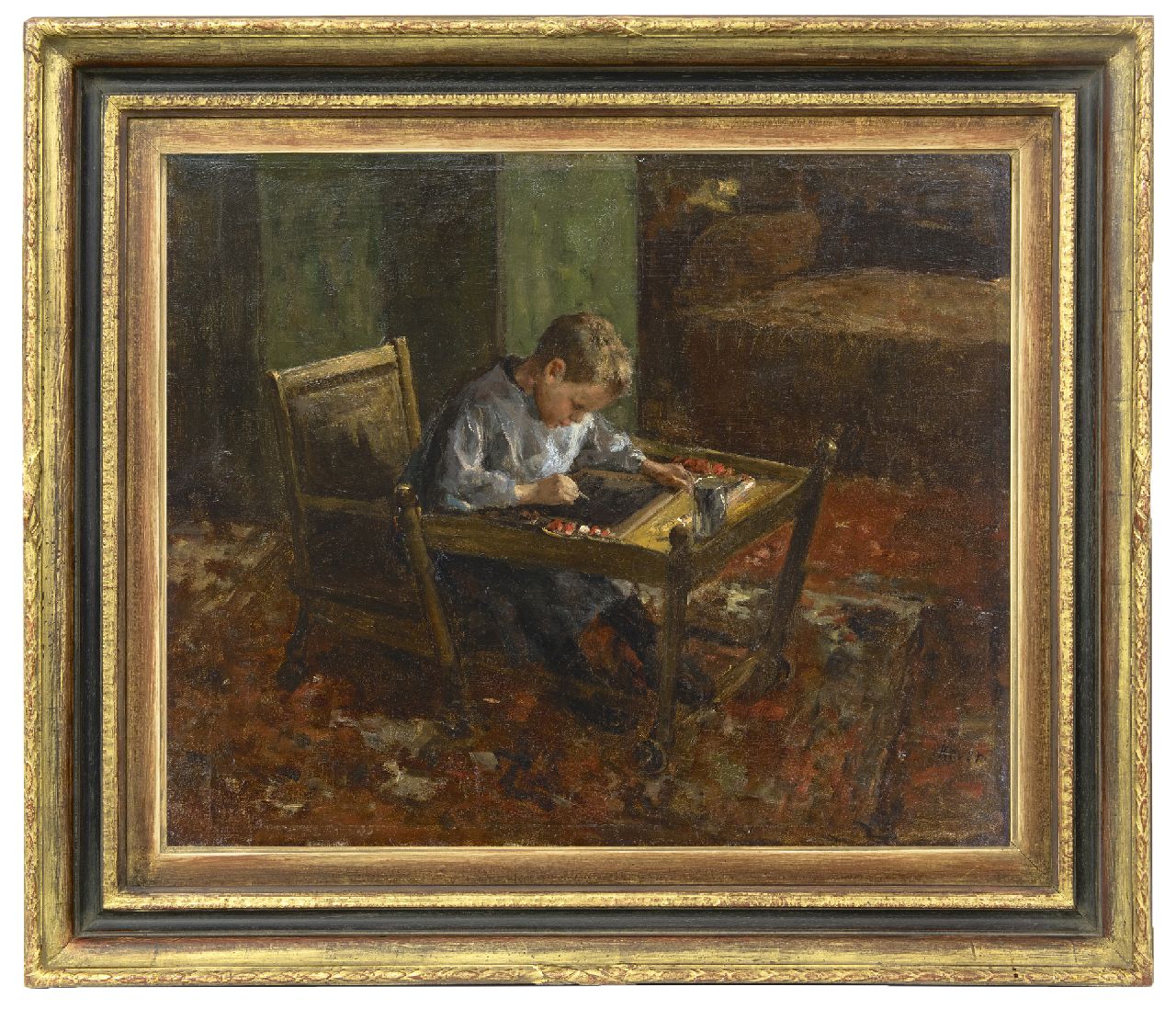 Kever J.S.H.  | Jacob Simon Hendrik 'Hein' Kever, Huiswerk maken, olieverf op doek 54,2 x 66,3 cm, gesigneerd rechtsonder