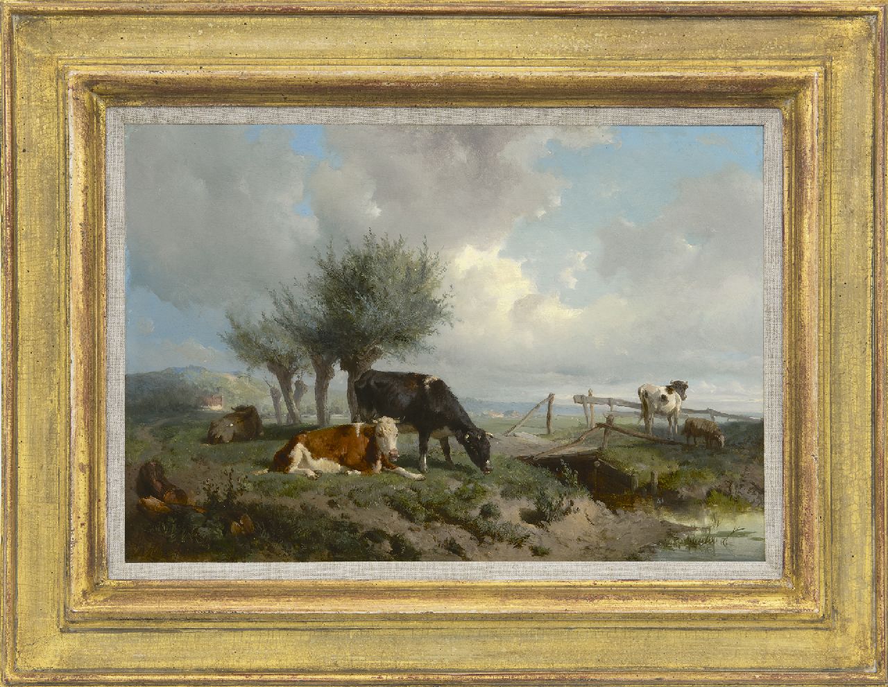 Mauve A.  | Anthonij 'Anton' Mauve, Vee aan de waterkant, bij Oosterbeek, olieverf op paneel 30,3 x 43,9 cm, gesigneerd linksonder en gedateerd 1866