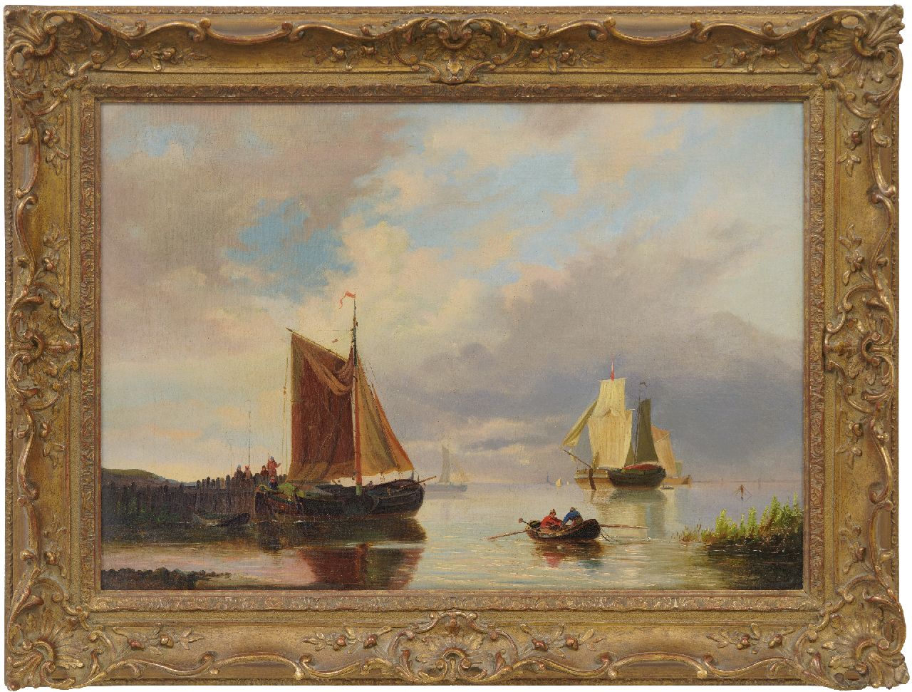 Hendriks G.  | Gerardus 'George Henry' Hendriks | Schilderijen te koop aangeboden | Zeilschepen op kalme zee, olieverf op doek 43,0 x 61,0 cm, gesigneerd rechtsonder