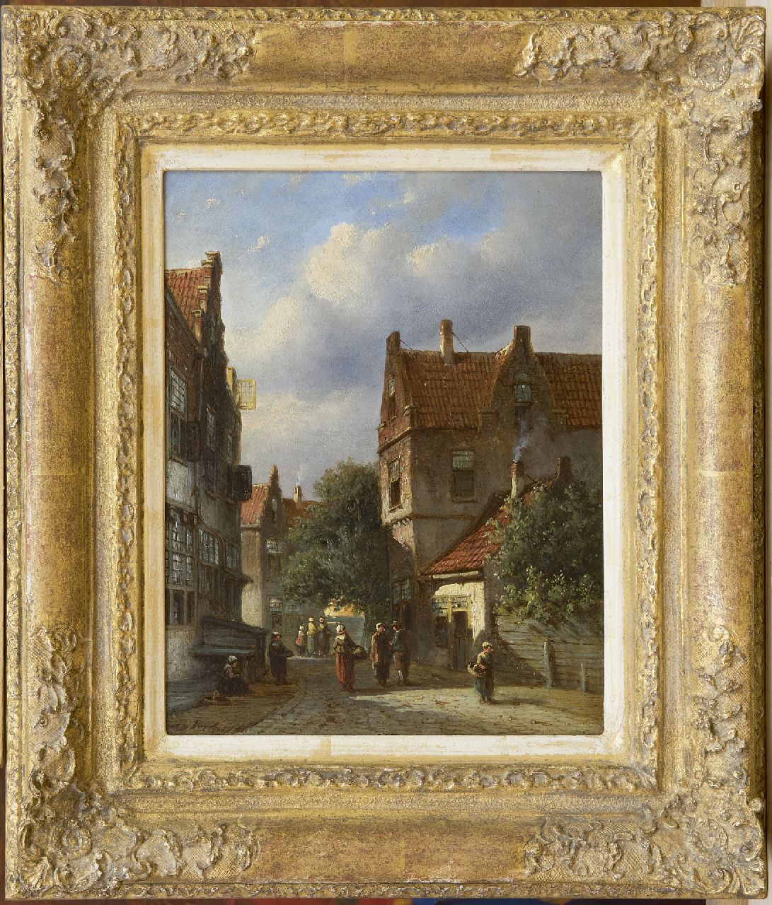 Vertin P.G.  | Petrus Gerardus Vertin | Schilderijen te koop aangeboden | Hollands straatje met figuren, olieverf op paneel 23,6 x 18,6 cm, gesigneerd linksonder