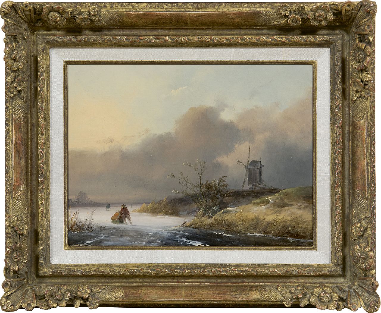 Hoppenbrouwers J.F. | Johannes Franciscus Hoppenbrouwers, Schaatsers op een winterse vaart, olieverf op paneel 18,9 x 24,9 cm, gesigneerd rechtsonder en gedateerd '49 Hoppenbrouwers J.F. | Johannes Franciscus Hoppenbrouwers, Schaatsers op een winterse vaart, olieverf op paneel 18,9 x 24,9 cm, gesigneerd rechtsonder en gedateerd '49