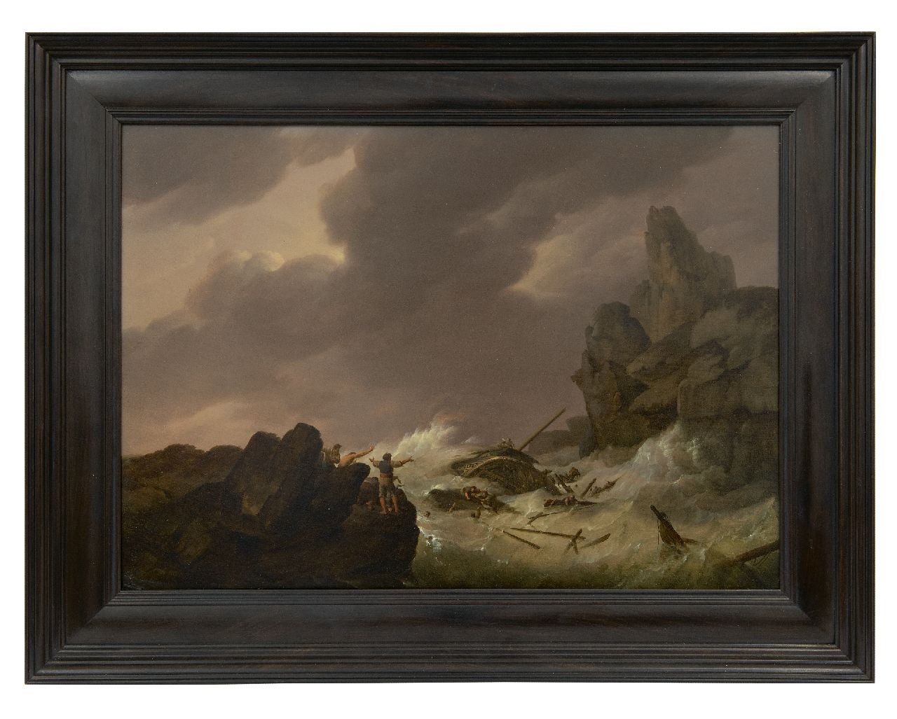 Koekkoek J.H.  | Johannes Hermanus Koekkoek, Schipbreuk voor de kust, olieverf op paneel 34,1 x 47,7 cm, gesigneerd middenonder en te dateren ca. 1810