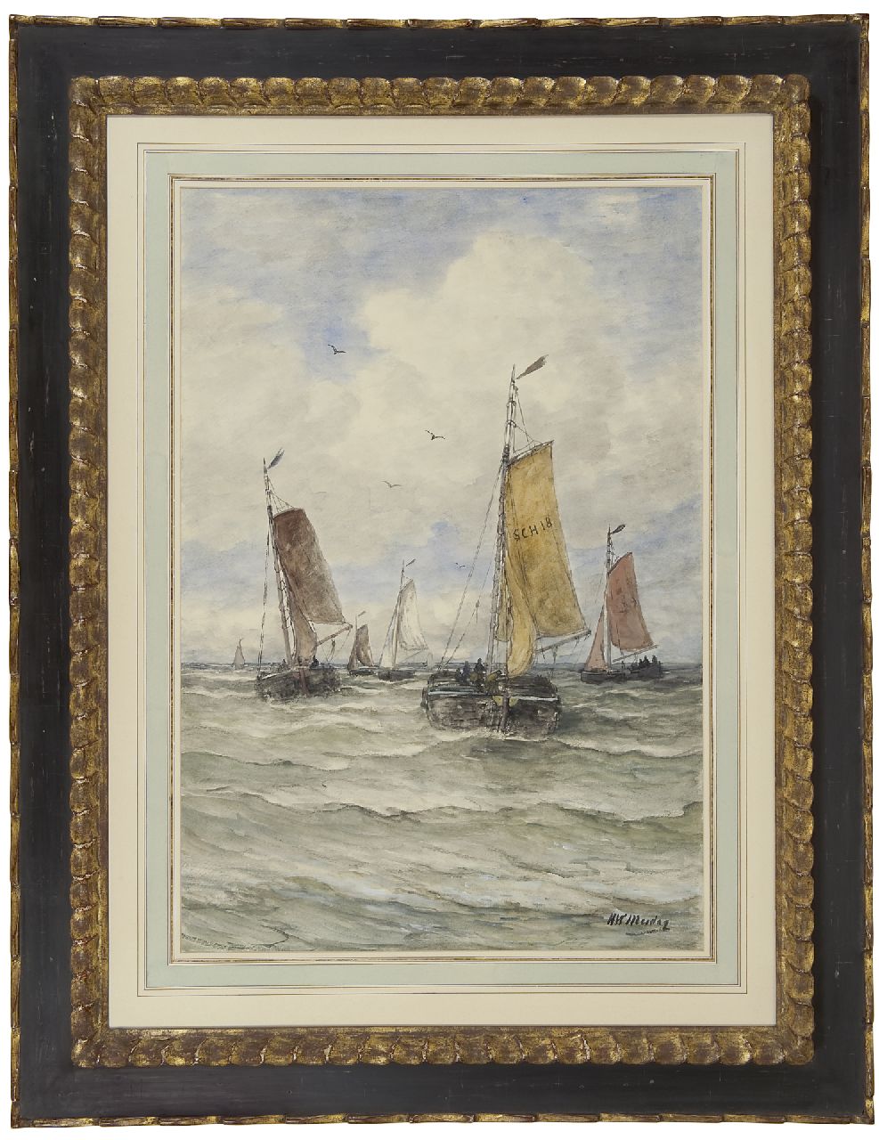 Mesdag H.W.  | Hendrik Willem Mesdag, Het uitvaren van de vissersvloot, Scheveningen, aquarel op papier 76,6 x 52,2 cm, gesigneerd rechtsonder