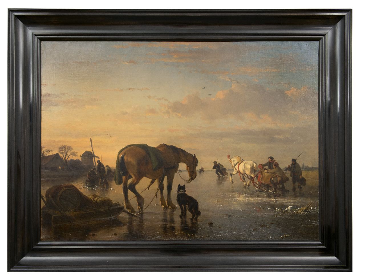 Moerenhout J.J.  | Josephus Jodocus 'Joseph' Moerenhout | Schilderijen te koop aangeboden | Paarden en sledes op het ijs, olieverf op doek 85,0 x 118,5 cm, gesigneerd rechtsonder