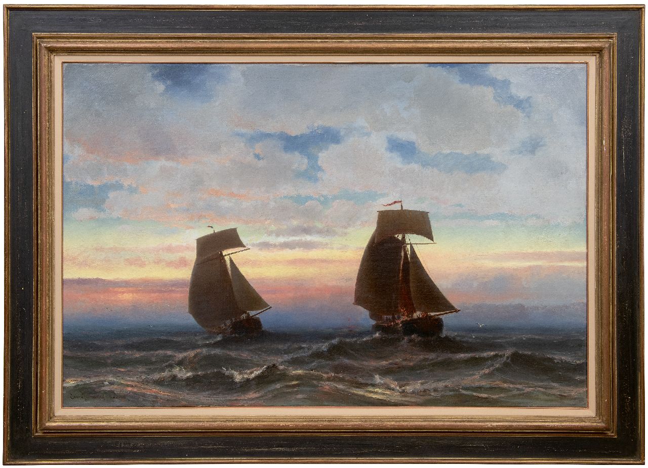 Heemskerck van Beest J.E. van | Jacob Eduard van Heemskerck van Beest | Schilderijen te koop aangeboden | Zonsondergang op zee, olieverf op doek 79,5 x 120,4 cm, gesigneerd linksonder