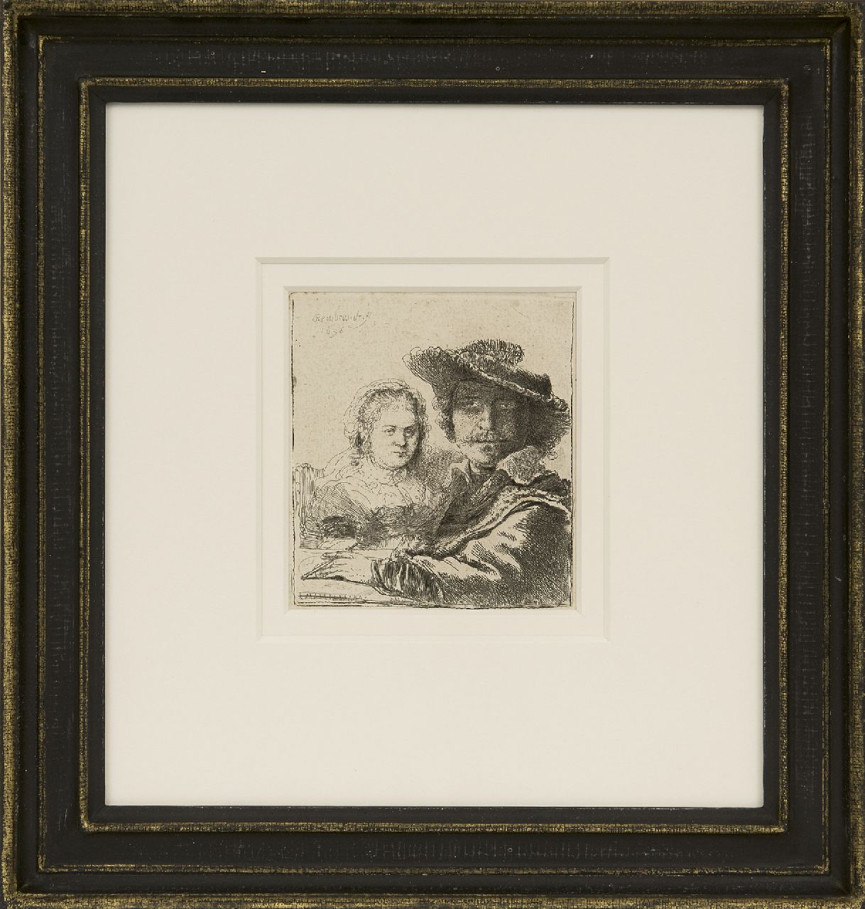 Rembrandt (Rembrandt Harmensz. van Rijn)   | Rembrandt (Rembrandt Harmensz. van Rijn), Zelfportret met Saskia, ets op papier 10,5 x 9,4 cm, gesigneerd linksboven in de plaat en gedateerd 1636 in de plaat