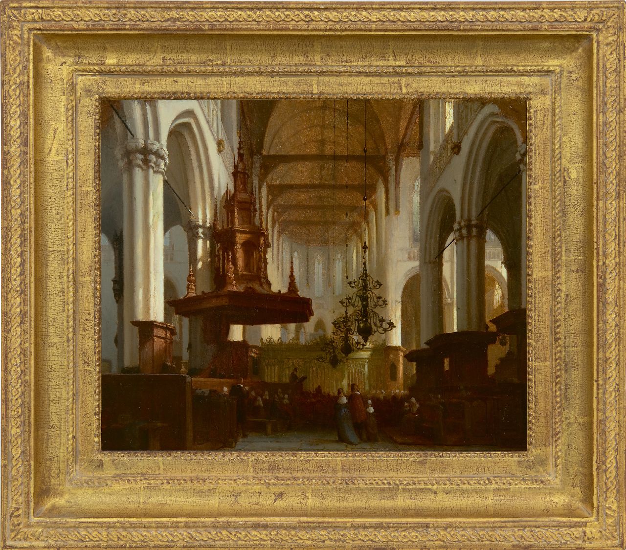Schenkel J.J.  | Jan Jacob Schenkel | Schilderijen te koop aangeboden | In de Nieuwe Kerk te Amsterdam, olieverf op paneel 30,5 x 36,8 cm, gesigneerd rechtsonder