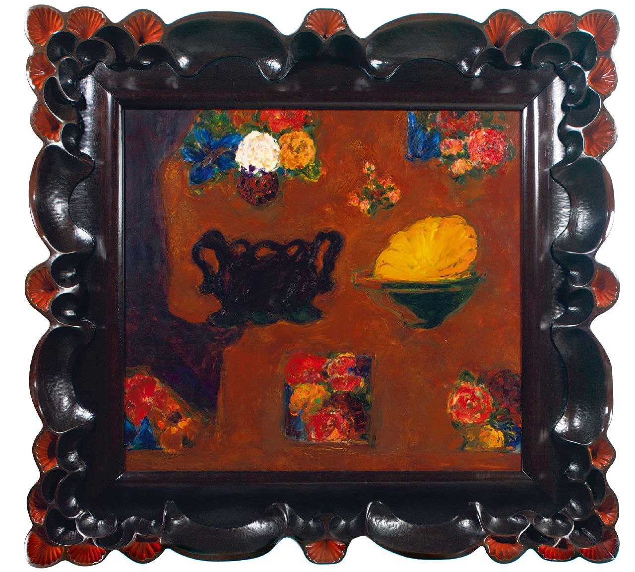 Hoek H. van | Hans van Hoek | Schilderijen te koop aangeboden | Bowl within a bowl, olieverf op doek 145,0 x 145,0 cm, gesigneerd verso en verso gedateerd '95-97
