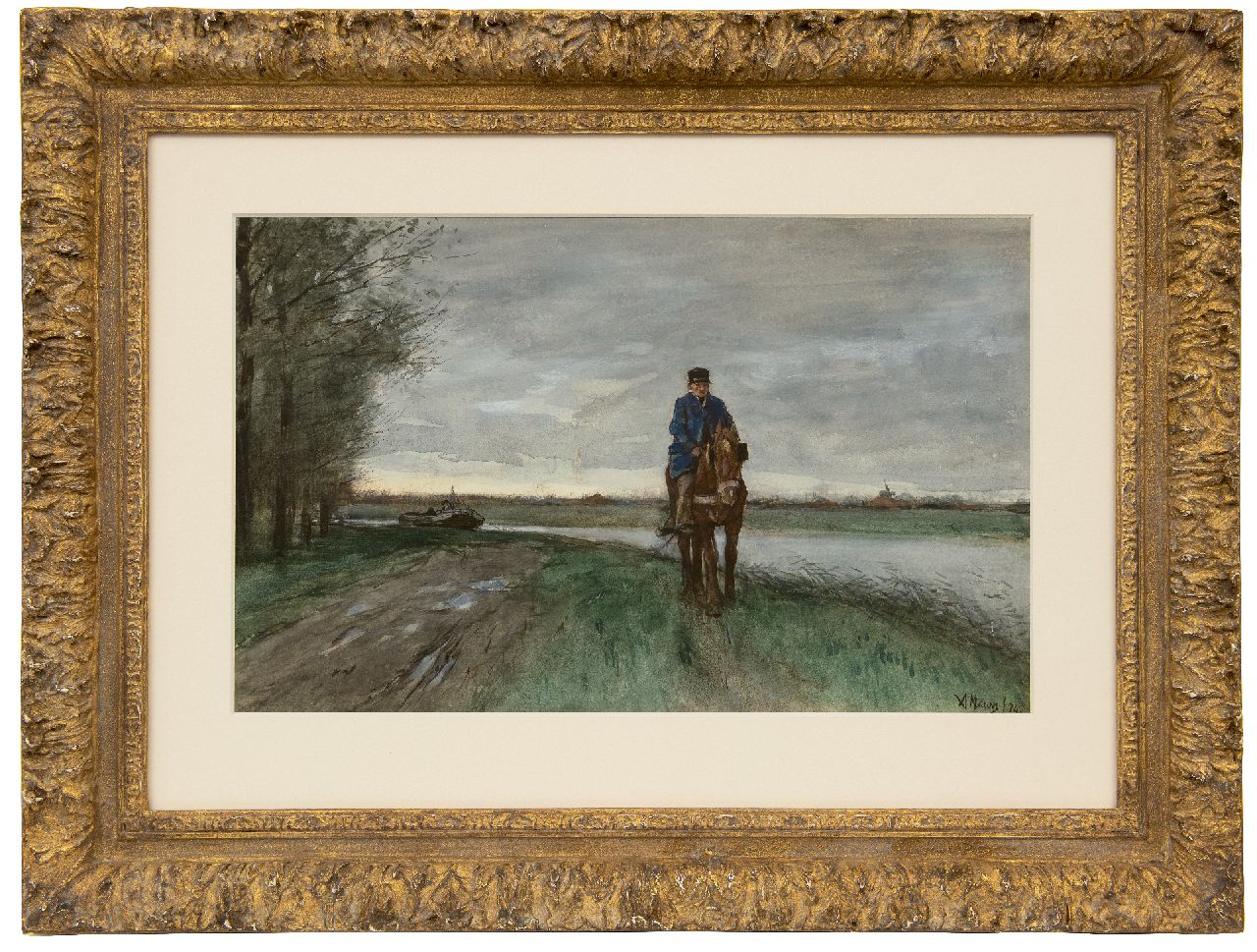 Mauve A.  | Anthonij 'Anton' Mauve, Langs het jaagpad, aquarel op papier 25,5 x 40,9 cm, gesigneerd rechtsonder en gedateerd '74