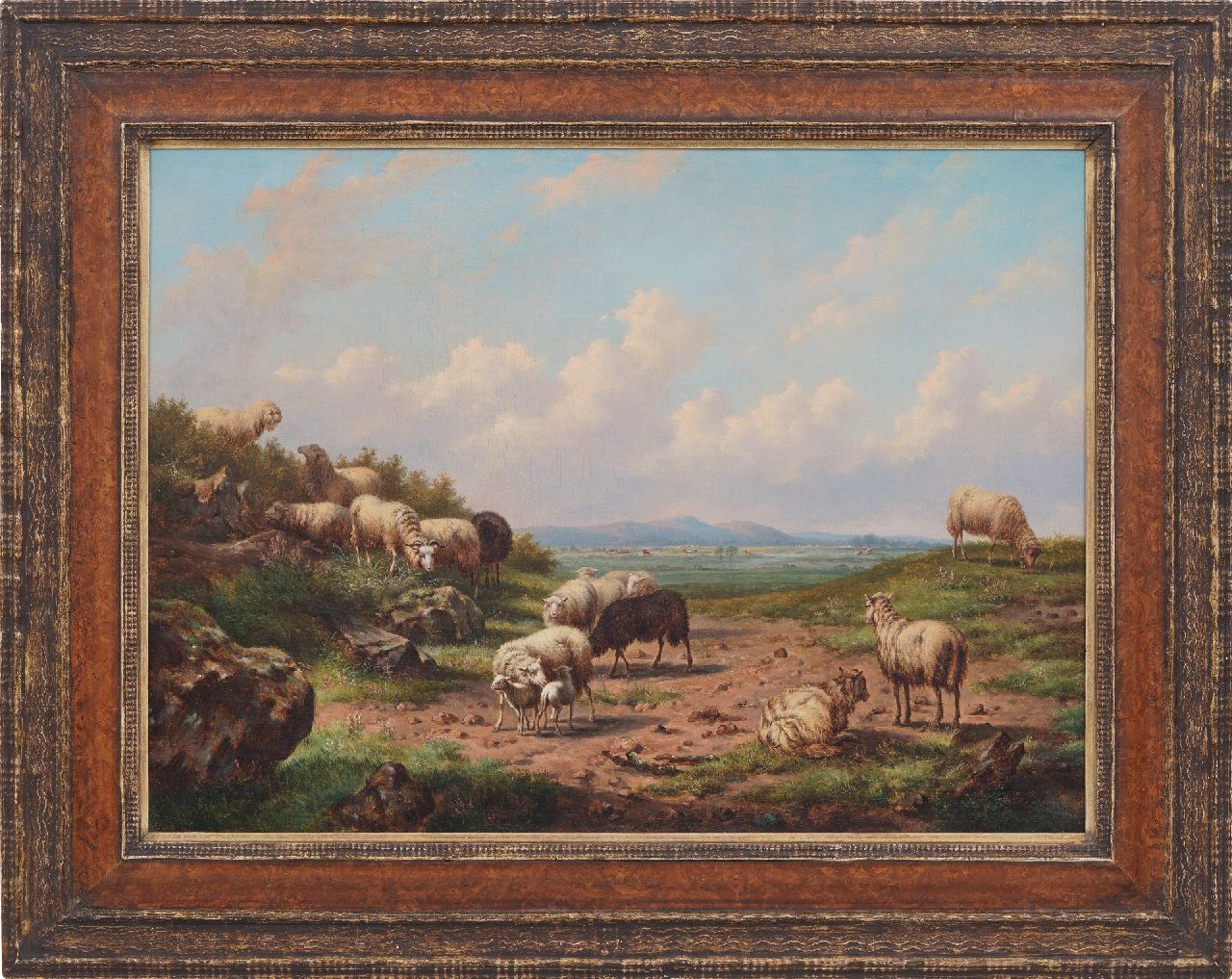Verwee L.P.  | Louis Pierre Verwee | Schilderijen te koop aangeboden | Schapen in een weids landschap, olieverf op doek 55,8 x 75,5 cm, gesigneerd middenonder
