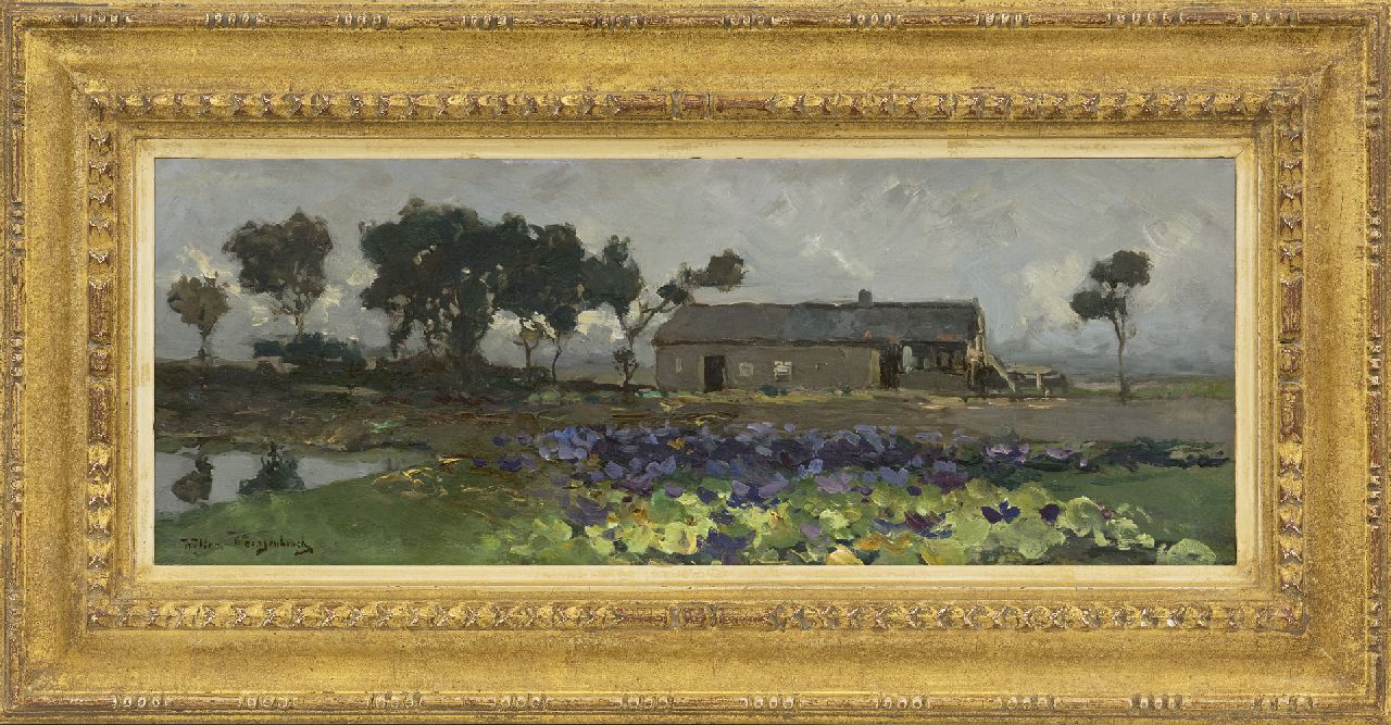 Weissenbruch W.J.  | 'Willem' Johannes Weissenbruch, Landschap met koolveld, olieverf op doek 21,5 x 56,4 cm, gesigneerd linksonder