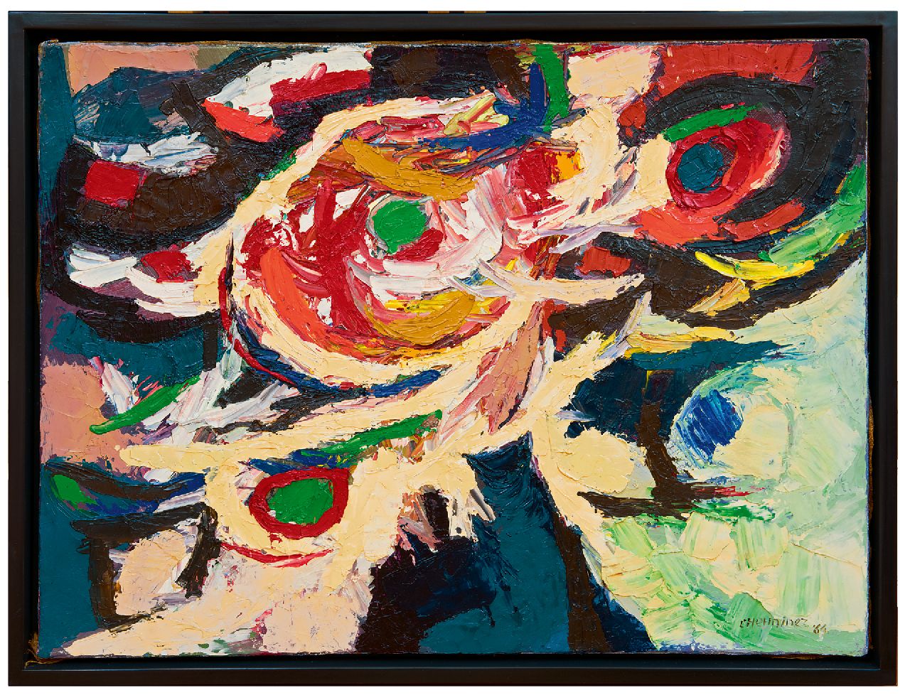 l'Herminez T.  | Theo l'Herminez, Compositie, olieverf op doek 60,2 x 80,3 cm, gesigneerd rechtsonder en gedateerd '64