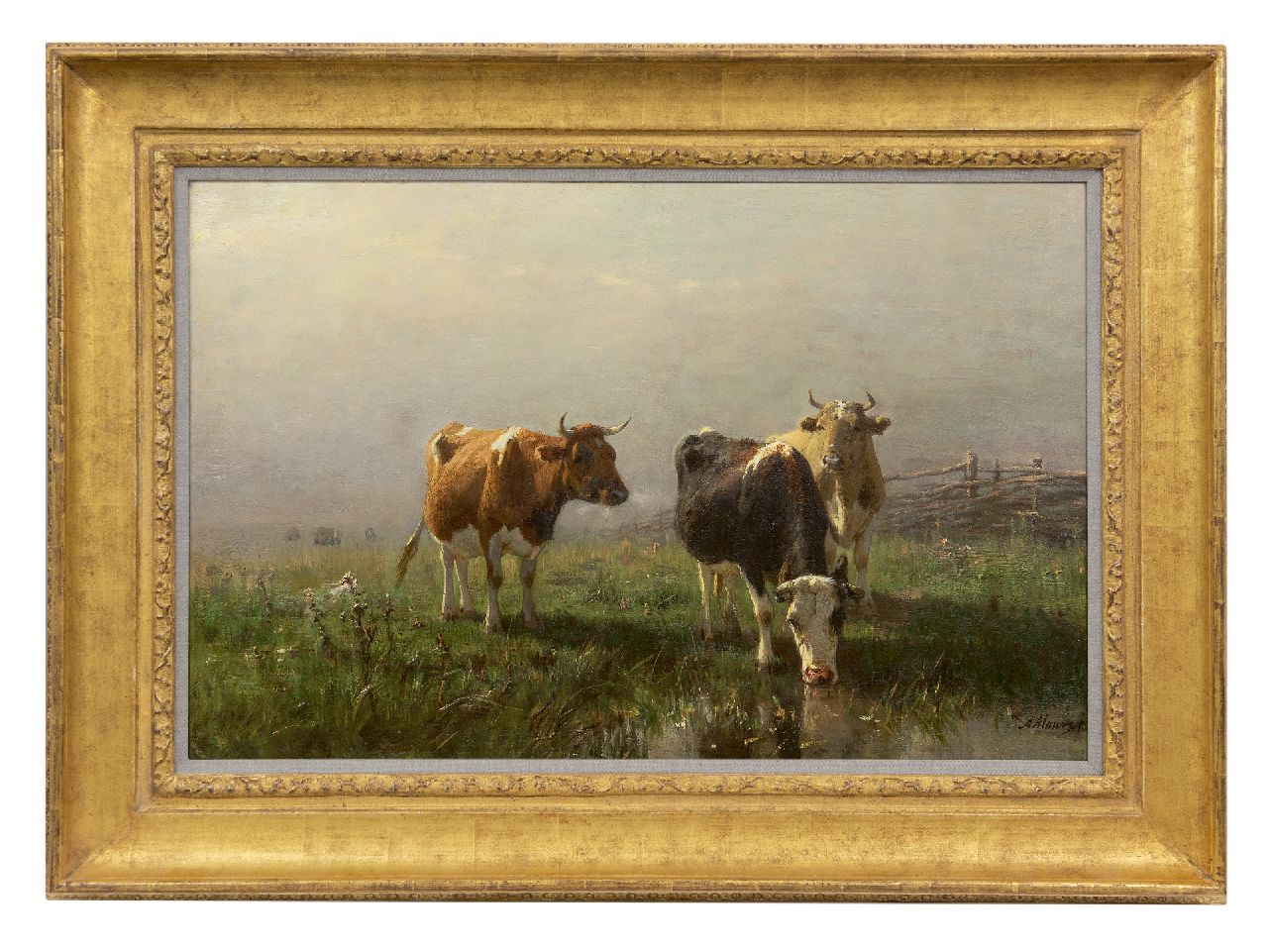 Mauve A.  | Anthonij 'Anton' Mauve, Koeien in de wei, olieverf op doek 54,1 x 83,3 cm, gesigneerd rechtsonder