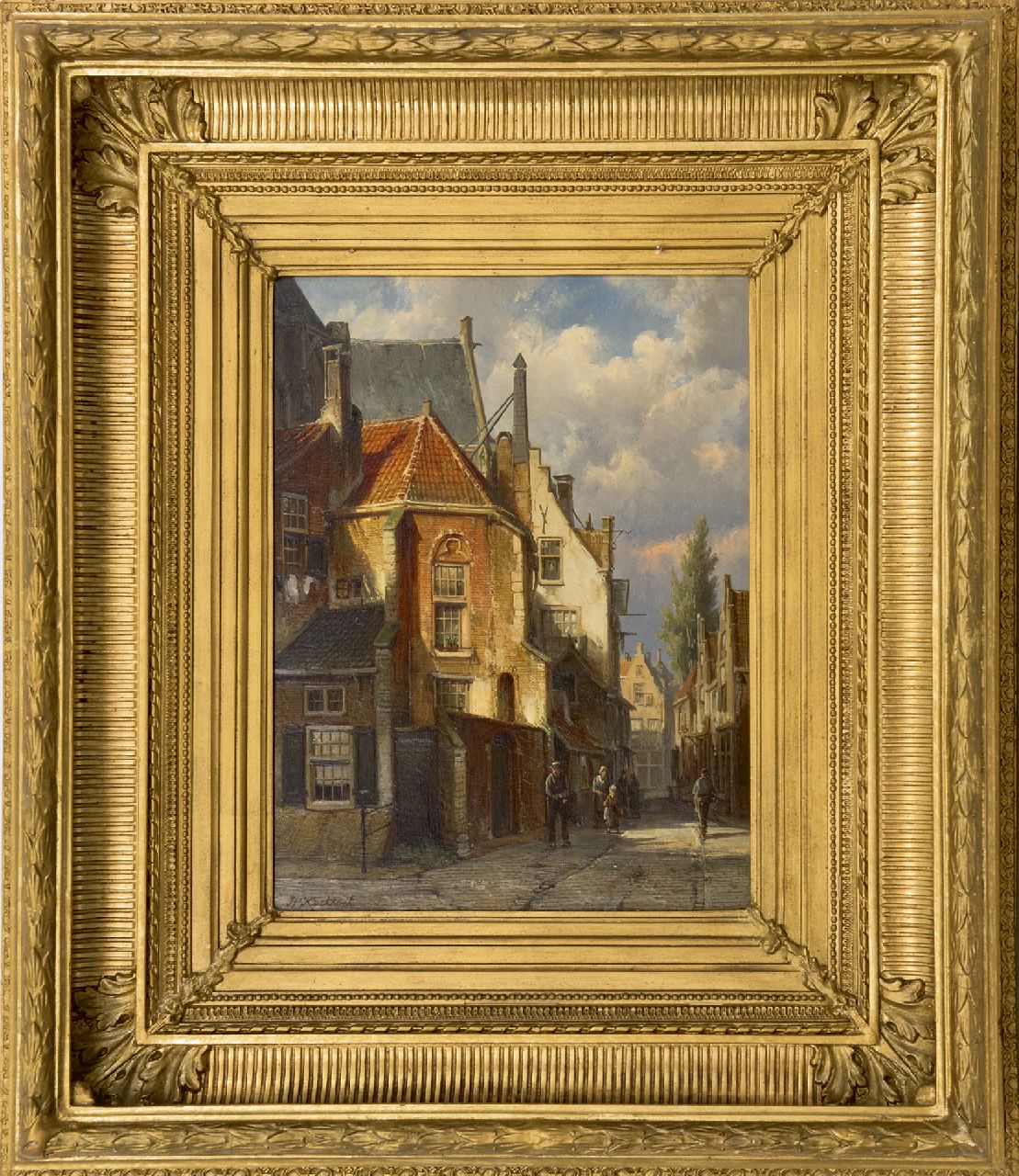 Koekkoek W.  | Willem Koekkoek | Schilderijen te koop aangeboden | Straatje achter de kerk, olieverf op paneel 38,3 x 29,5 cm, gesigneerd linksonder
