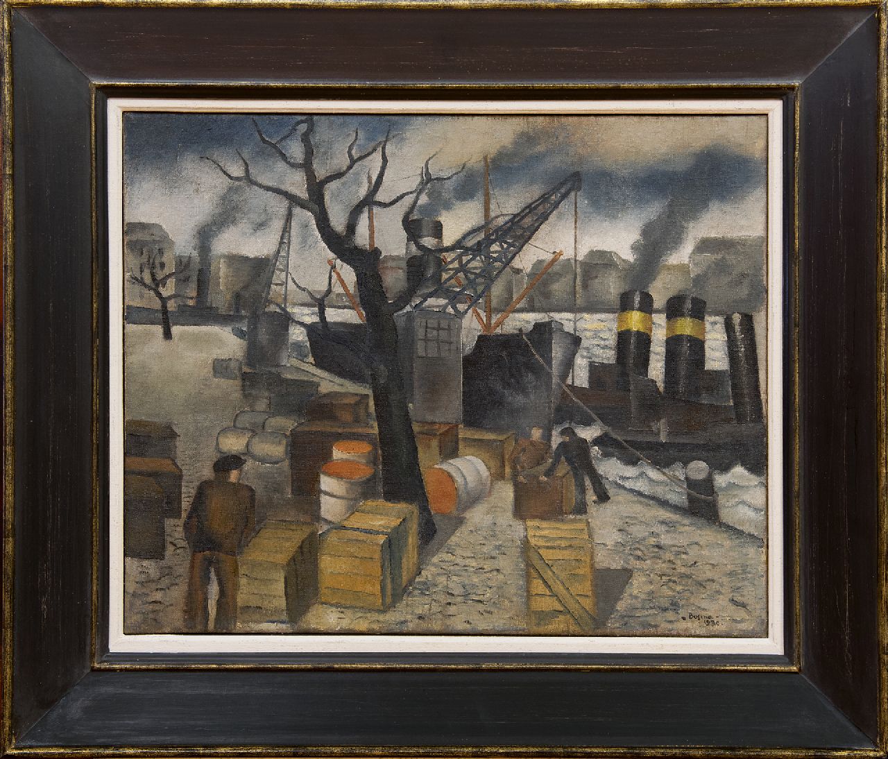 Bosma W.  | Willem 'Wim' Bosma, In de haven, olieverf op doek 45,2 x 55,4 cm, gesigneerd rechtsonder en gedateerd 1930