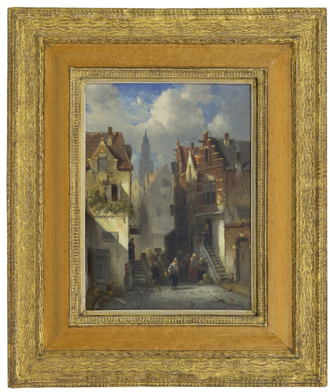 Leickert C.H.J.  | 'Charles' Henri Joseph Leickert, Drukbevolkt Hollands straatje, olieverf op paneel 36,1 x 26,3 cm, gesigneerd rechtsonder en gedateerd '91