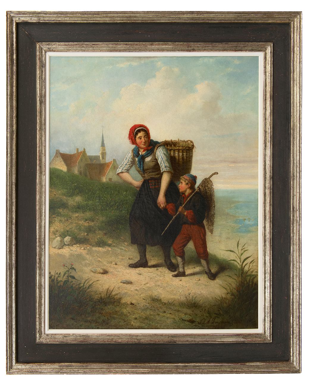 Damschreuder J.J.M.  | Jan Jacobus Matthijs Damschreuder | Schilderijen te koop aangeboden | Vissersvrouw met kind in het duin, olieverf op doek 93,6 x 71,1 cm, gesigneerd rechtsonder en gedateerd 1867