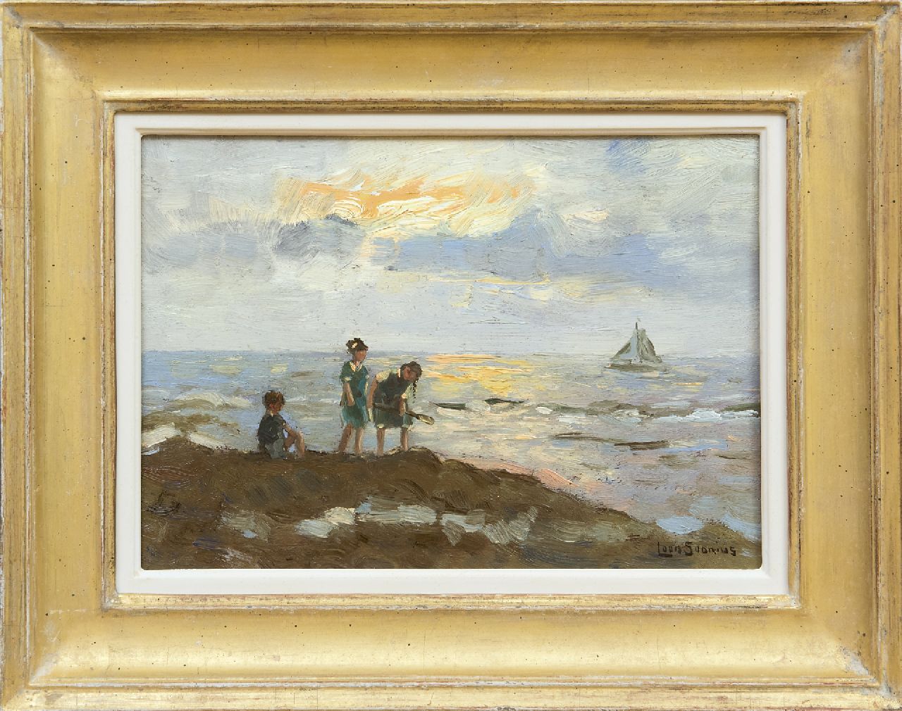 Soonius L.  | Lodewijk 'Louis' Soonius, Spelende kinderen op het strand, olieverf op paneel 19,9 x 28,0 cm, gesigneerd rechtsonder