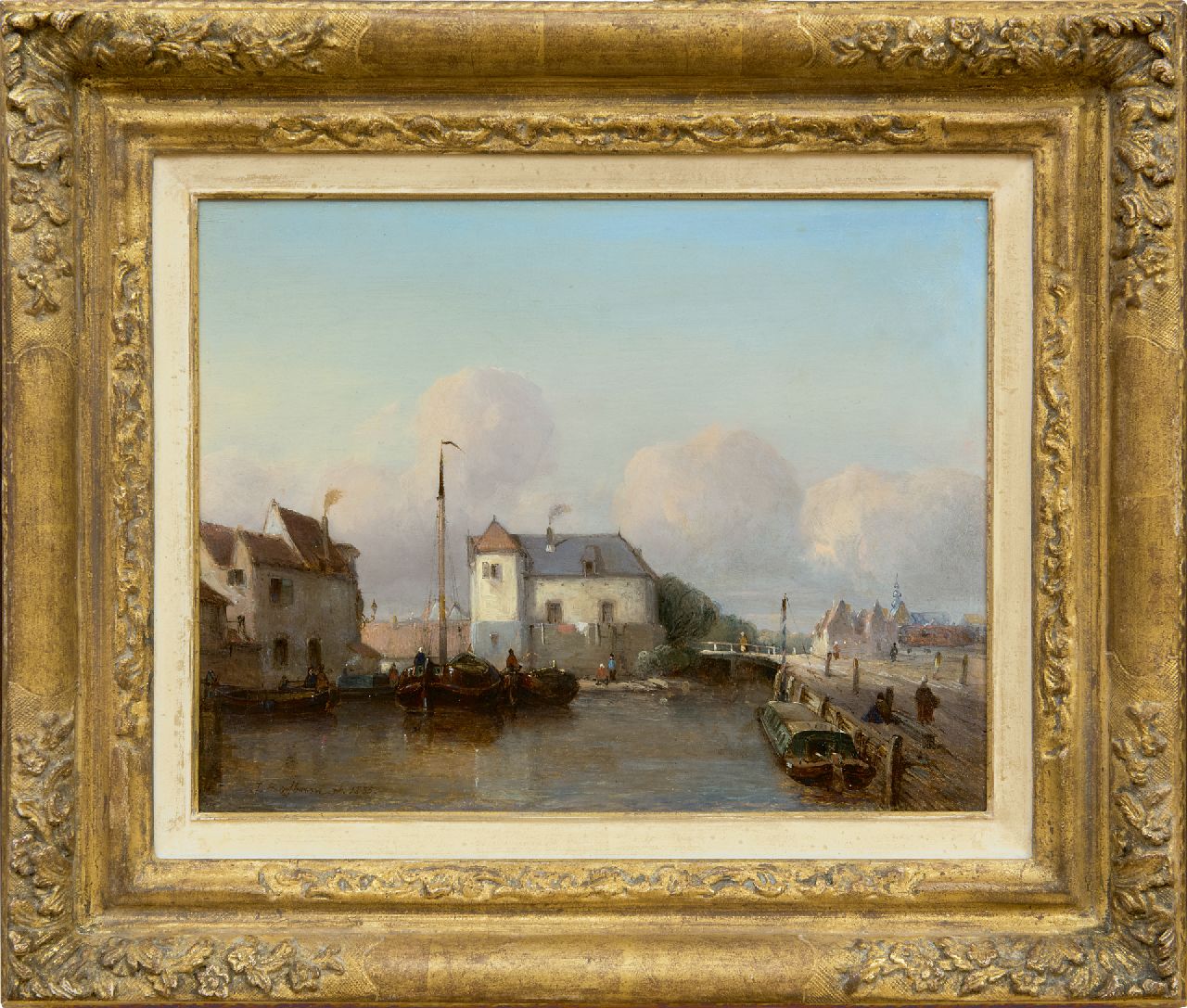 Bosboom J.  | Johannes Bosboom | Schilderijen te koop aangeboden | Hollandse binnenhaven, olieverf op paneel 24,8 x 31,7 cm, gesigneerd linksonder en gedateerd 1835
