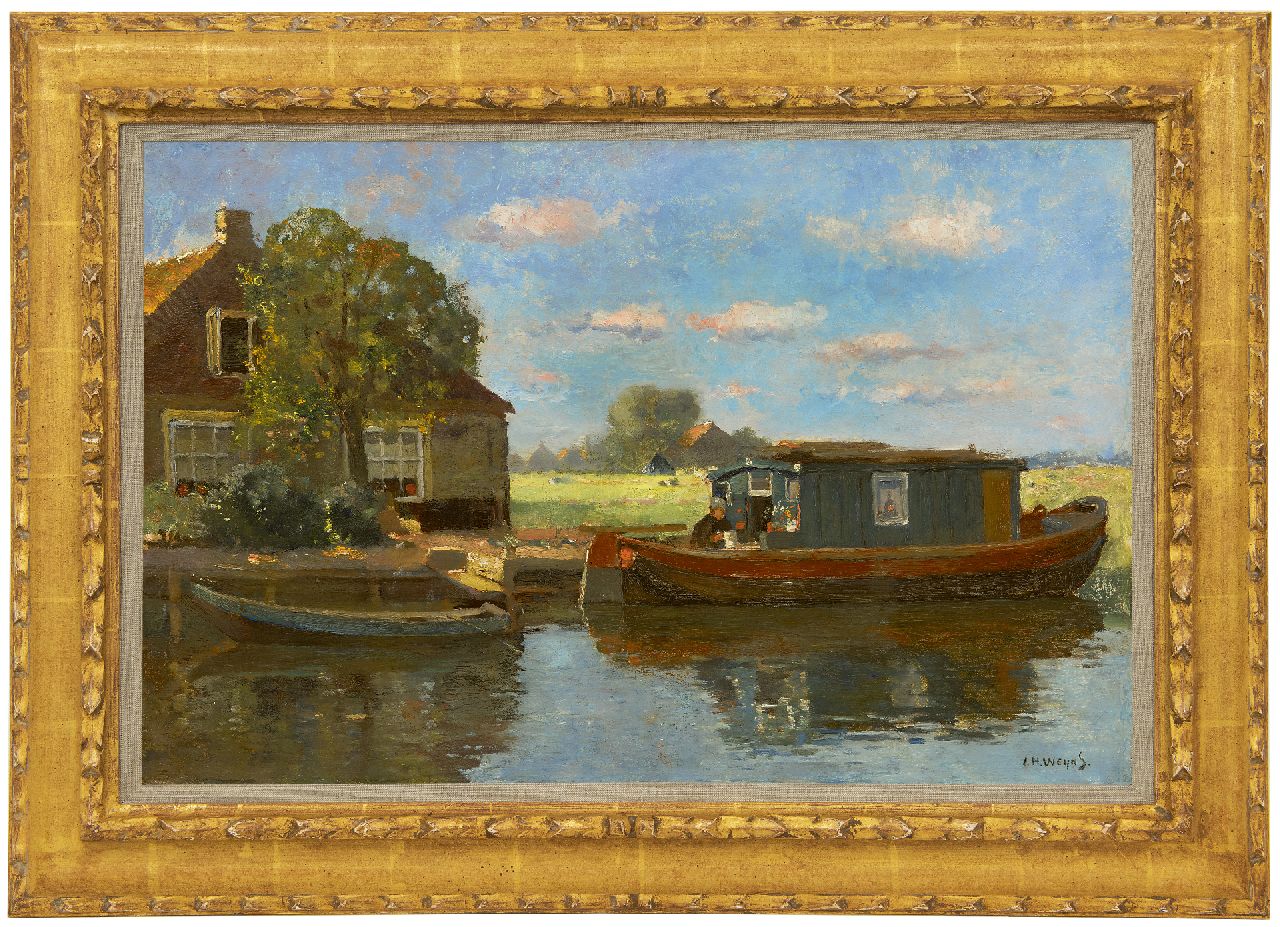 Weijns J.H.  | Jan Harm Weijns | Schilderijen te koop aangeboden | Afgemeerde schuit in Katwijk aan den Rijn, olieverf op doek 40,5 x 60,8 cm, gesigneerd rechtsonder