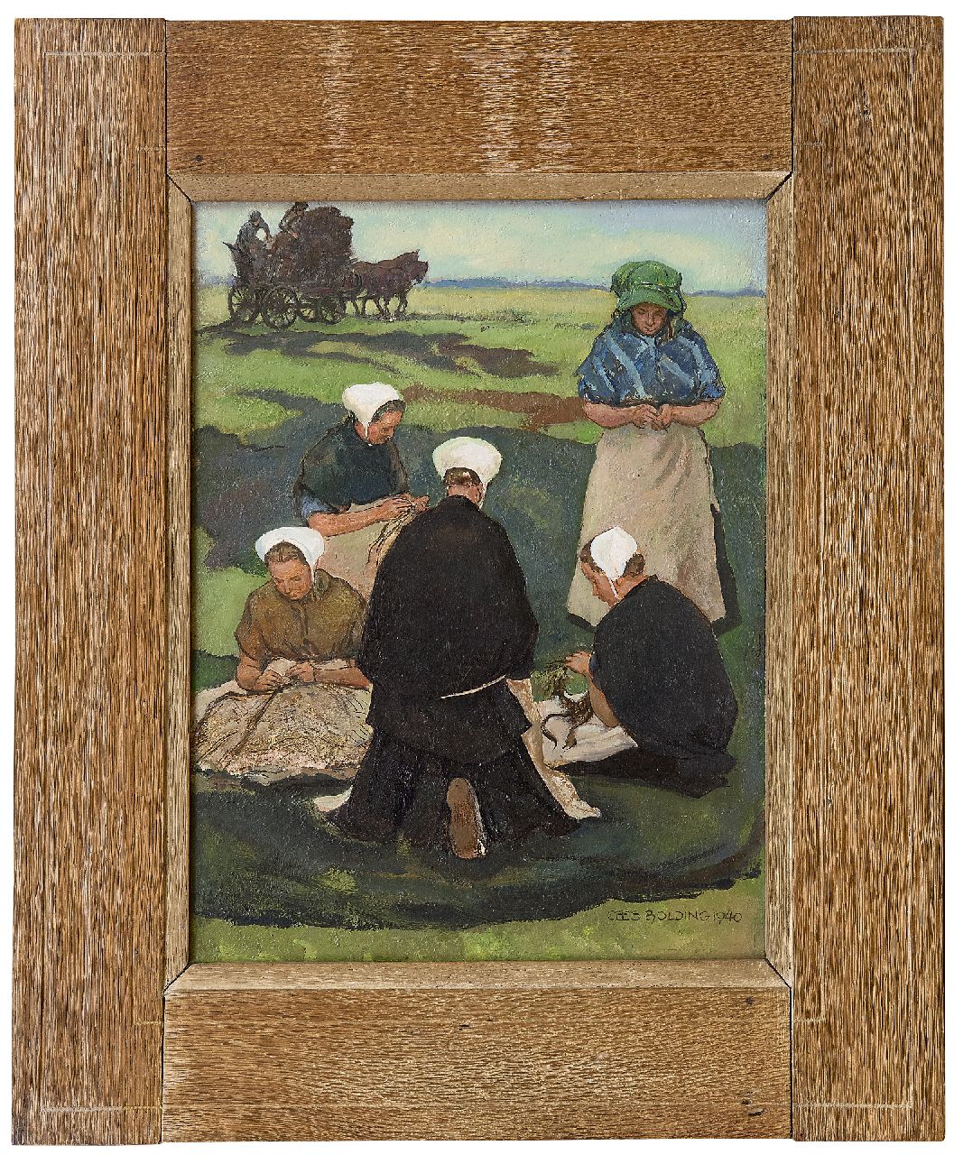 Bolding C.  | Cornelis 'Cees' Bolding | Schilderijen te koop aangeboden | Scheveningse nettenboetsters, olieverf op doek op paneel 40,1 x 30,2 cm, gesigneerd rechtsonder en gedateerd 1940